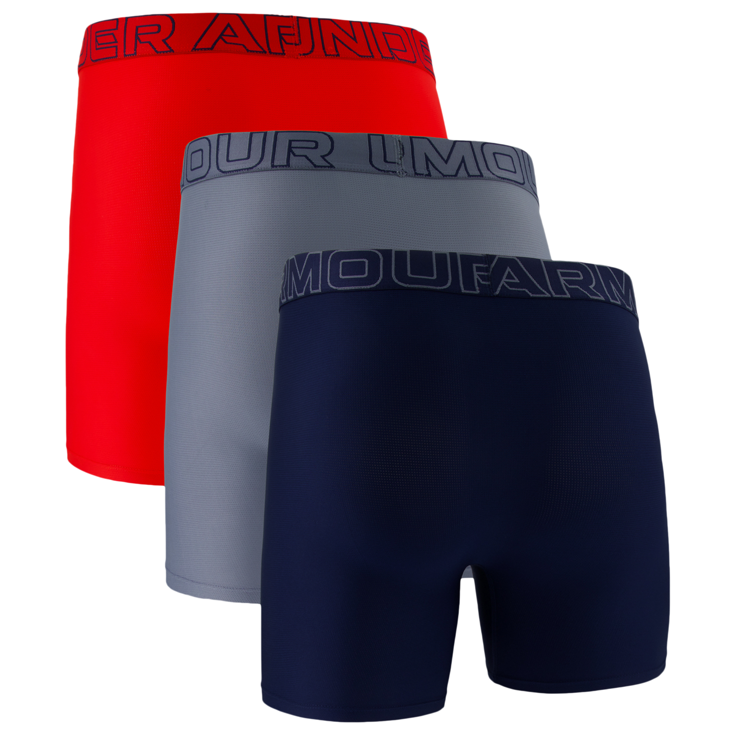 Under Armour Performance Tech Mesh Boxer Brief- Solid 6IN 3PK - Men's - Red/Gravel/Academy