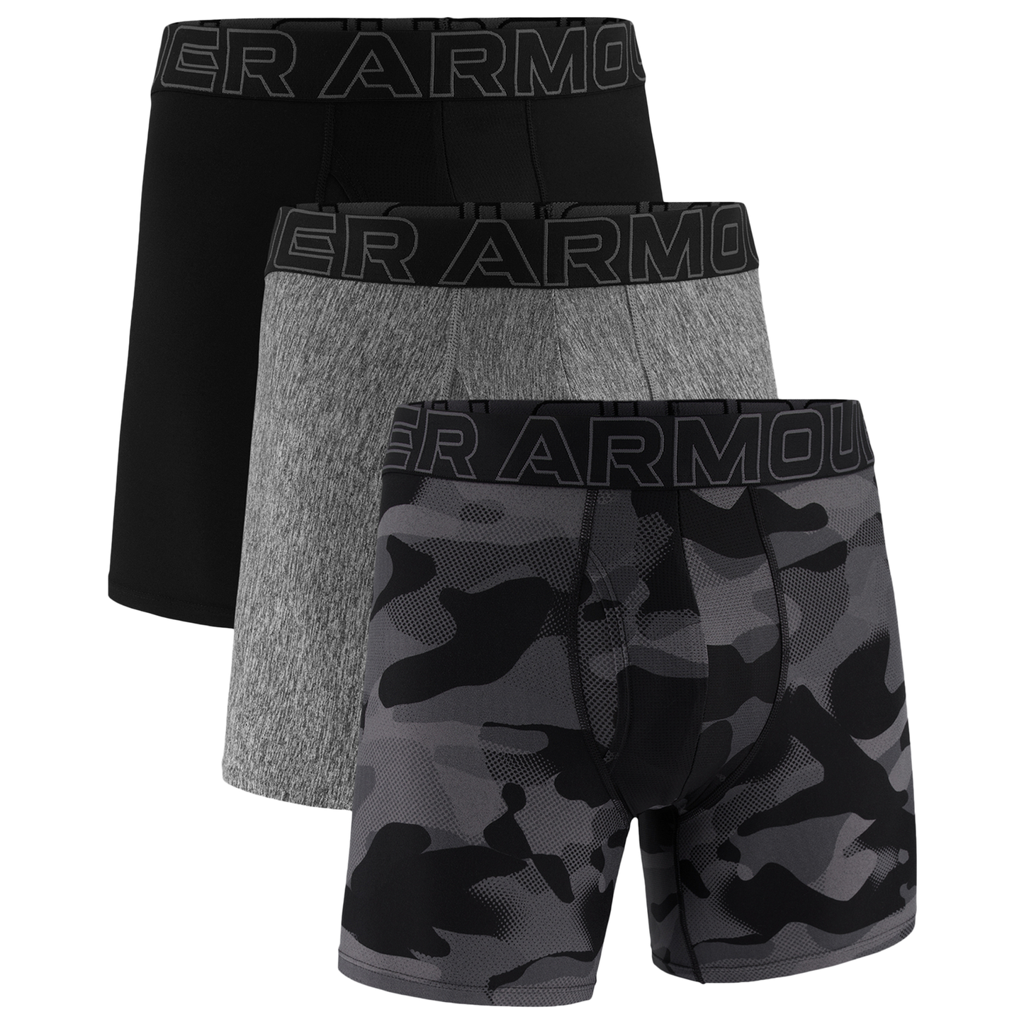 Under Armour Performance Tech Boxer Brief- Print 6 IN 3PK - Men's - Black/Black/Castlerock