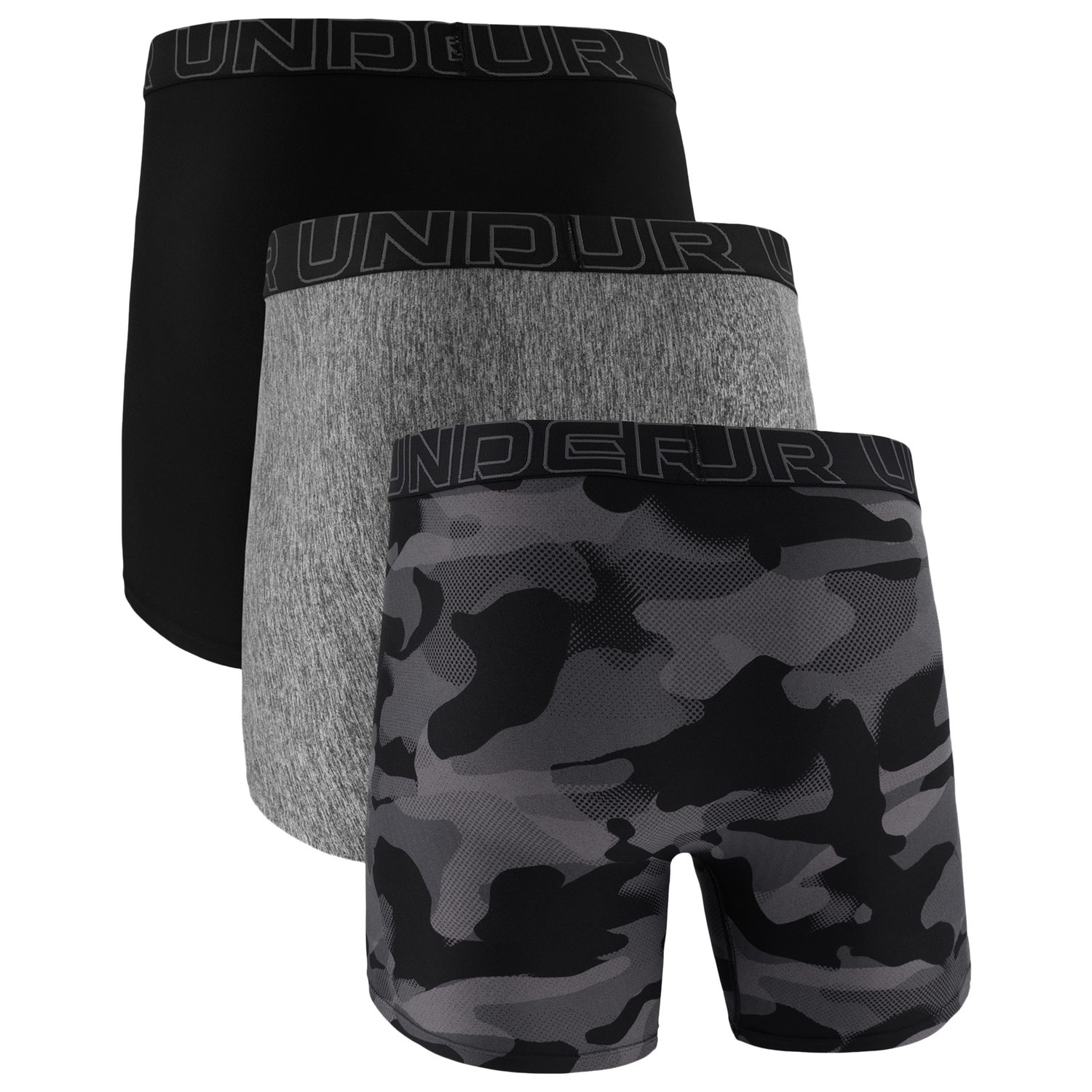 Under Armour Performance Tech Boxer Brief- Print 6 IN 3PK - Men's - Black/Black/Castlerock