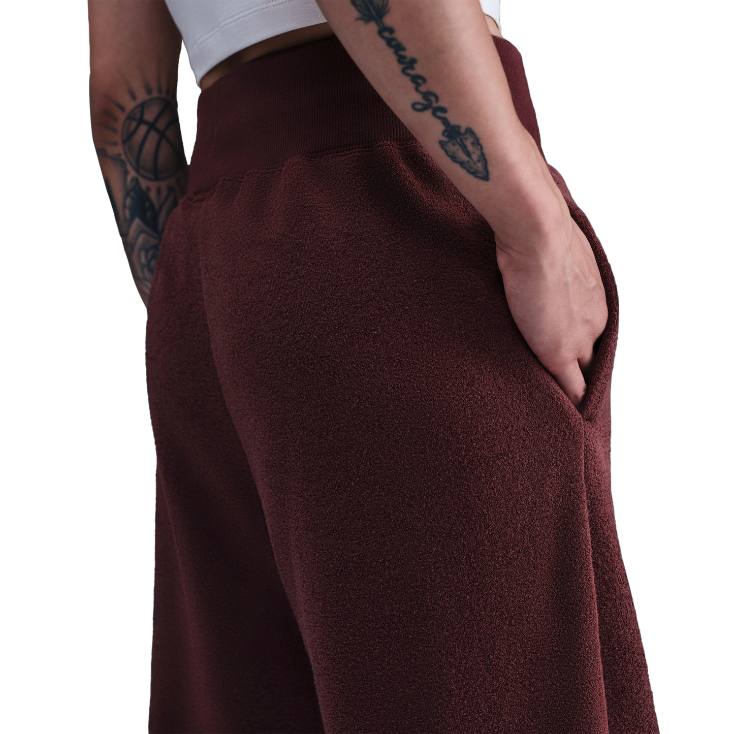 Nike NSW Phoenix Plush Wide Pants - Women's - Maroon/Maroon