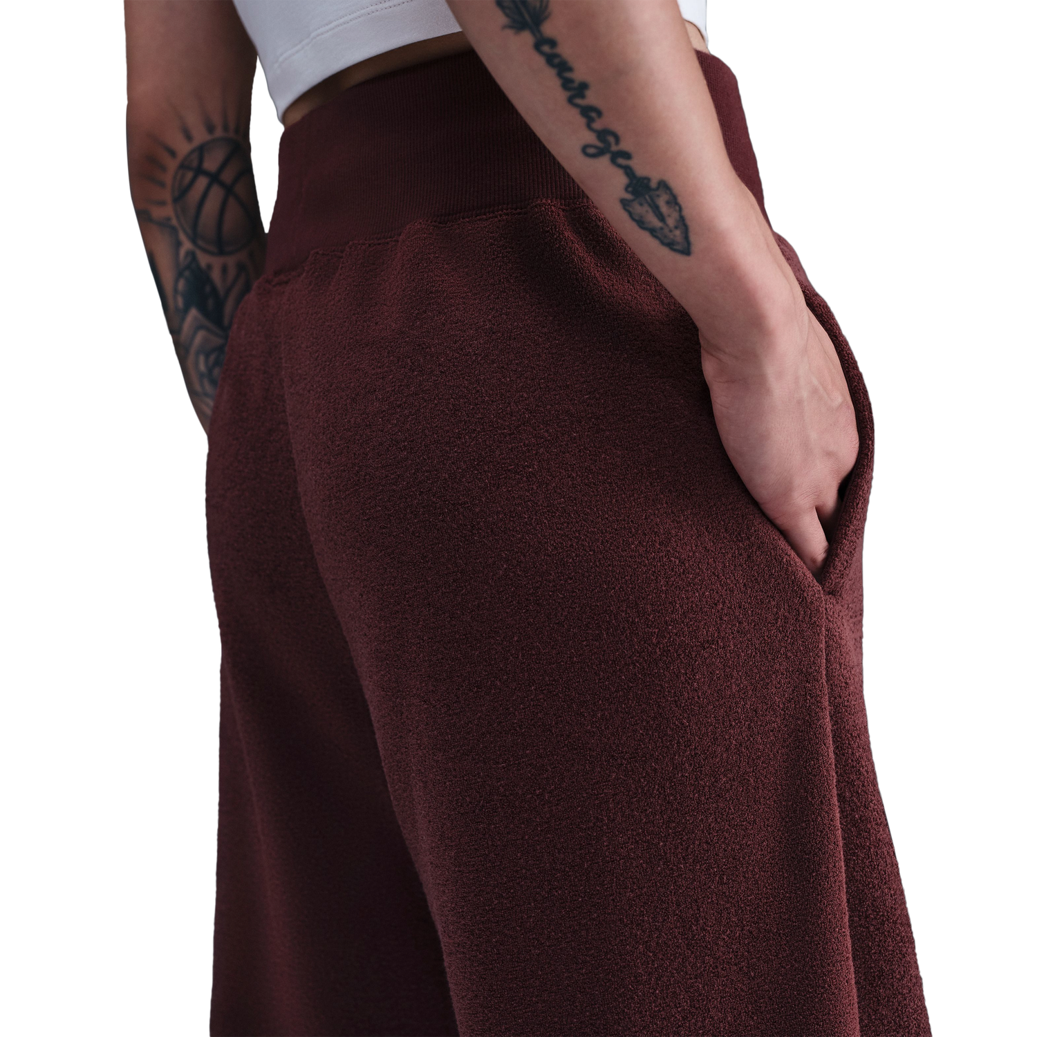 Nike NSW Phoenix Plush Wide Pants - Women's - Maroon/Maroon