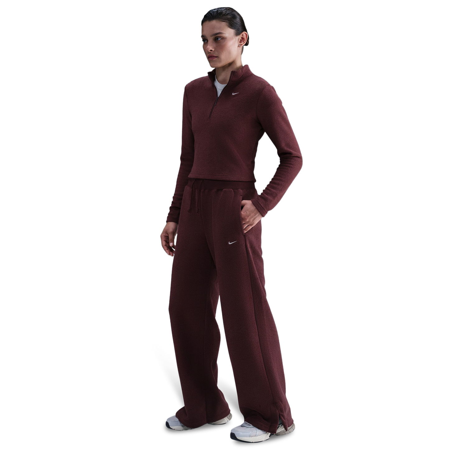 Nike NSW Phoenix Plush Wide Pants - Women's - Maroon/Maroon