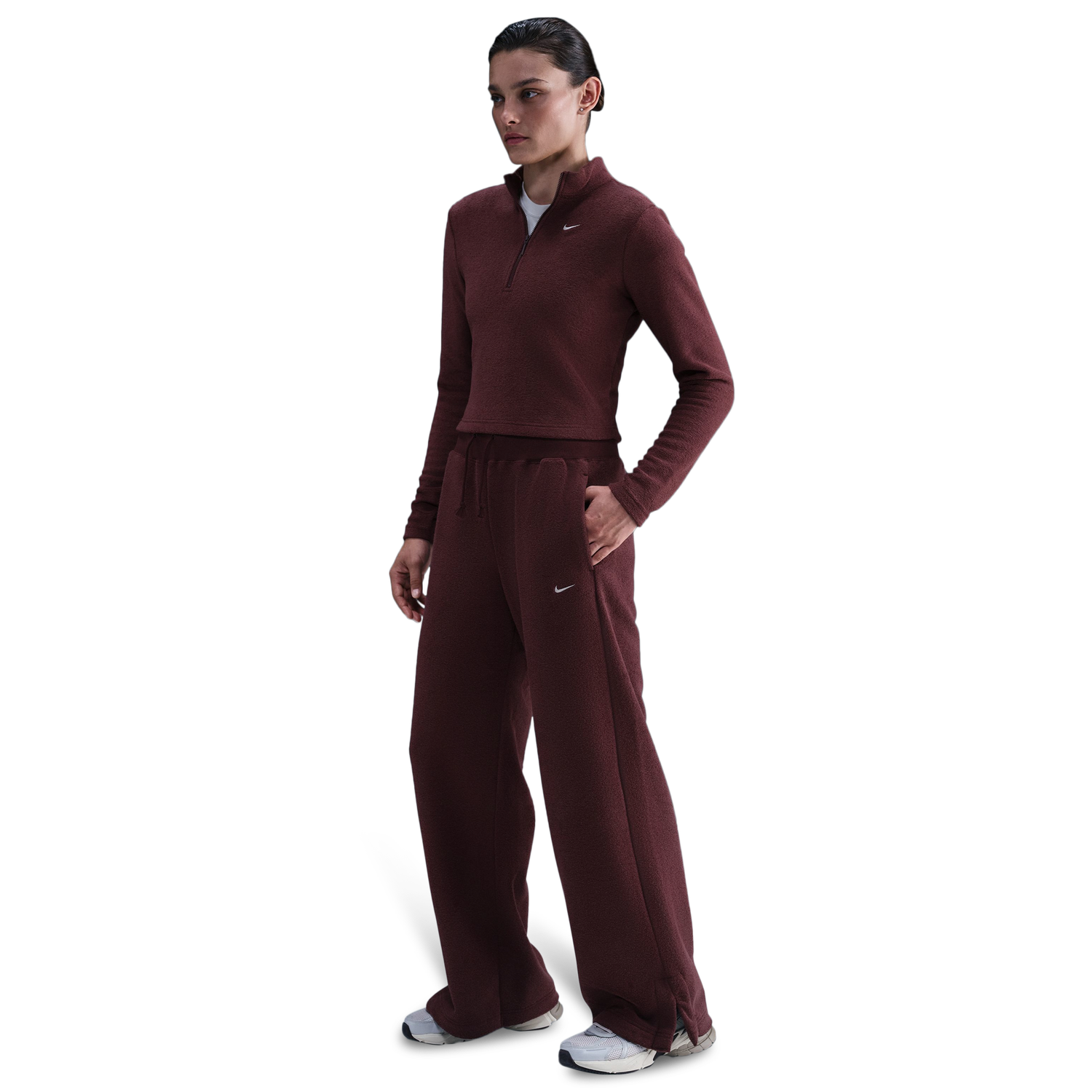 Nike NSW Phoenix Plush Wide Pants - Women's - Maroon/Maroon