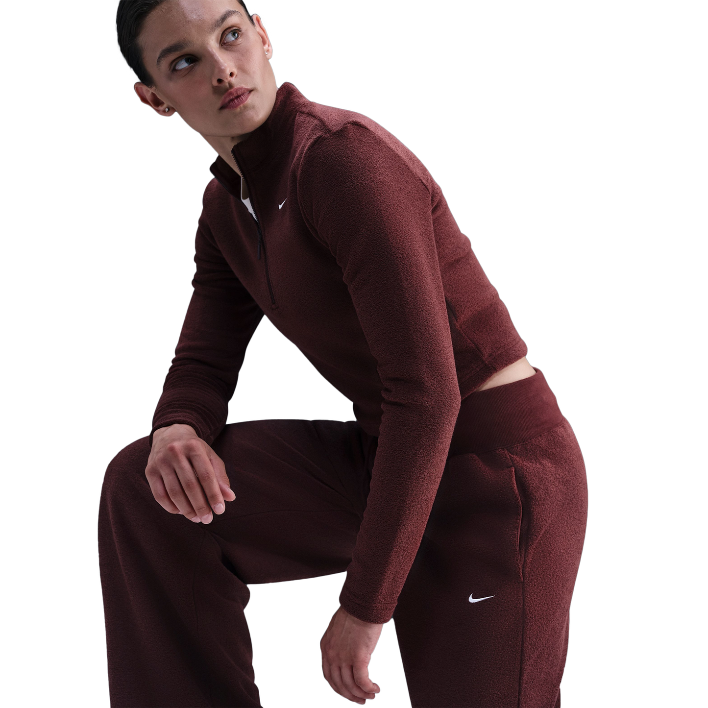 Nike NSW Phoenix Plush Wide Pants - Women's - Maroon/Maroon