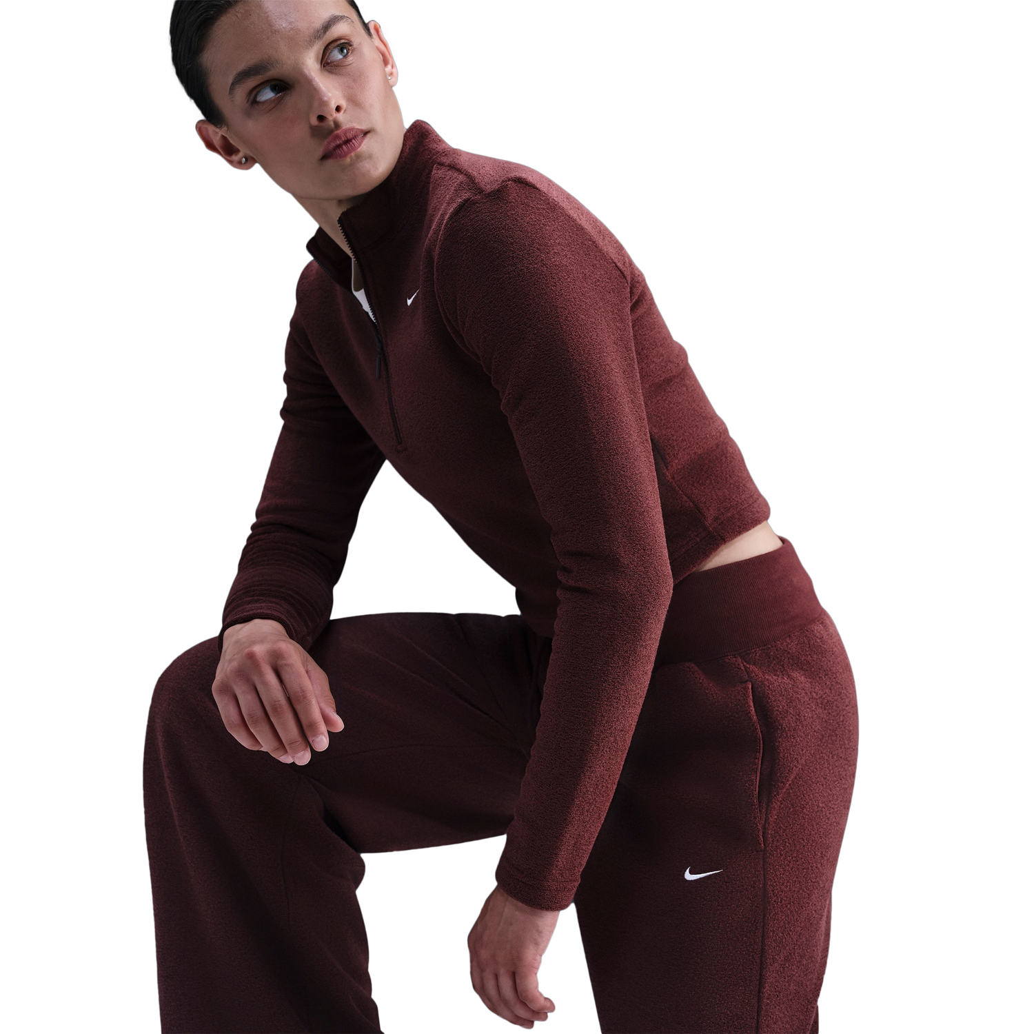 Nike NSW Phoenix Plush Wide Pants - Women's - Maroon/Maroon