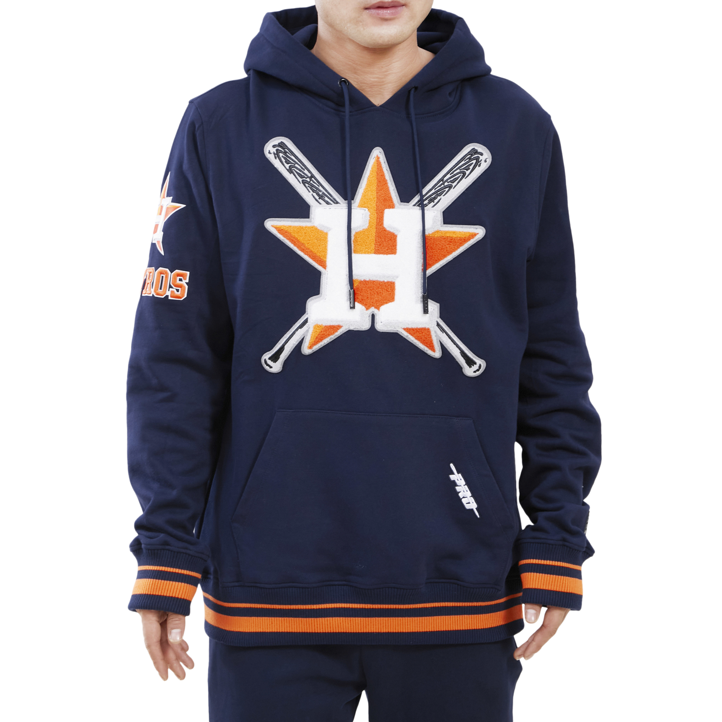 Pro Standard ASTROS MASH UP RIB FLC PO HOODIE - Men's - Midnight Navy/Midnight Navy/Orange