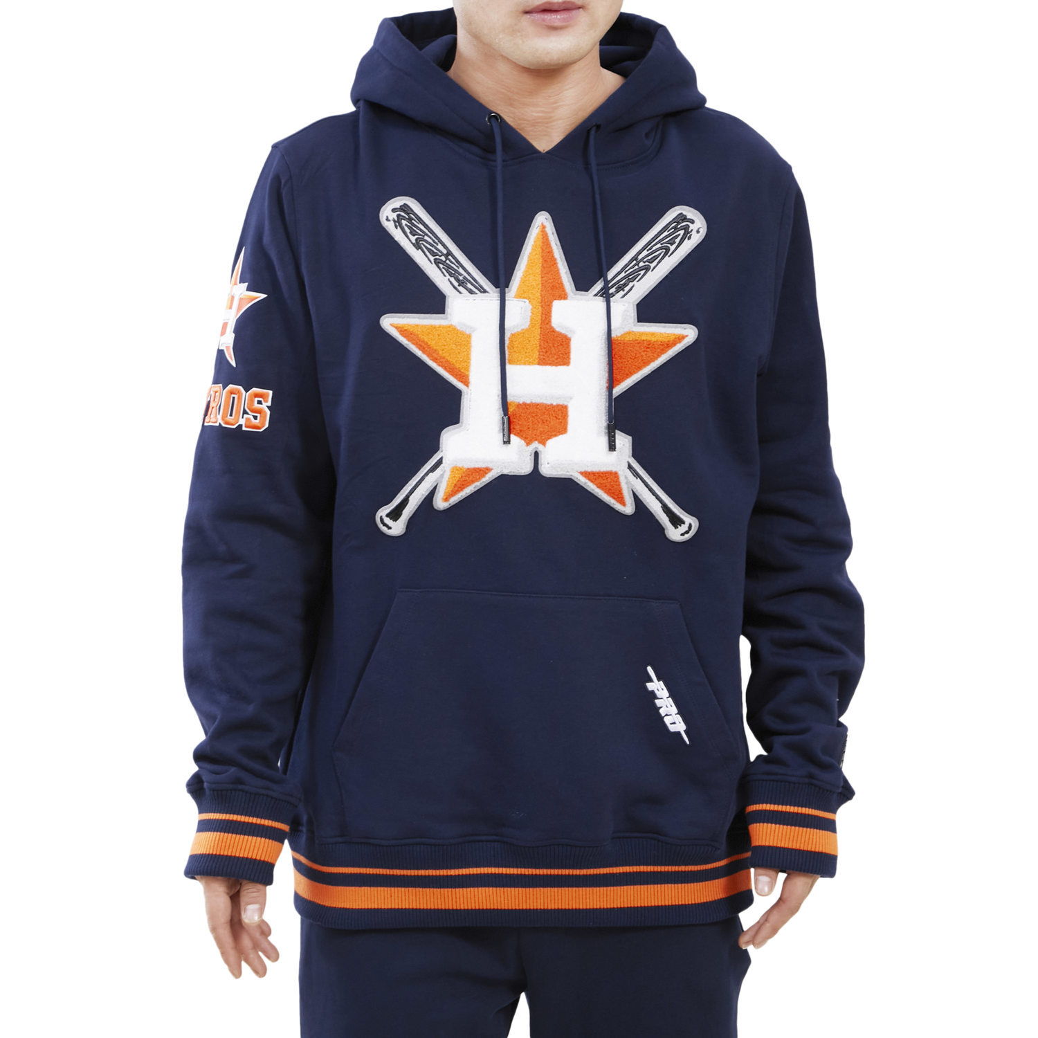 Pro Standard ASTROS MASH UP RIB FLC PO HOODIE - Men's - Midnight Navy/Midnight Navy/Orange