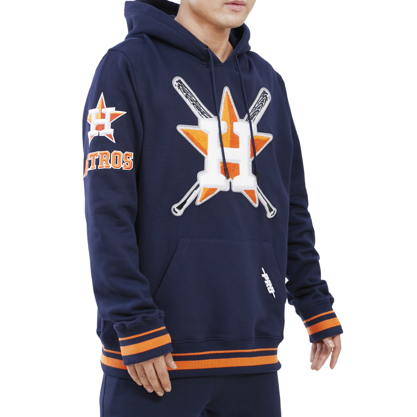 Pro Standard ASTROS MASH UP RIB FLC PO HOODIE - Men's - Midnight Navy/Midnight Navy/Orange