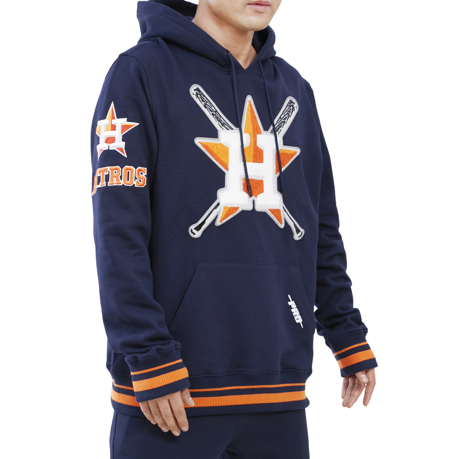 Pro Standard ASTROS MASH UP RIB FLC PO HOODIE - Men's - Midnight Navy/Midnight Navy/Orange
