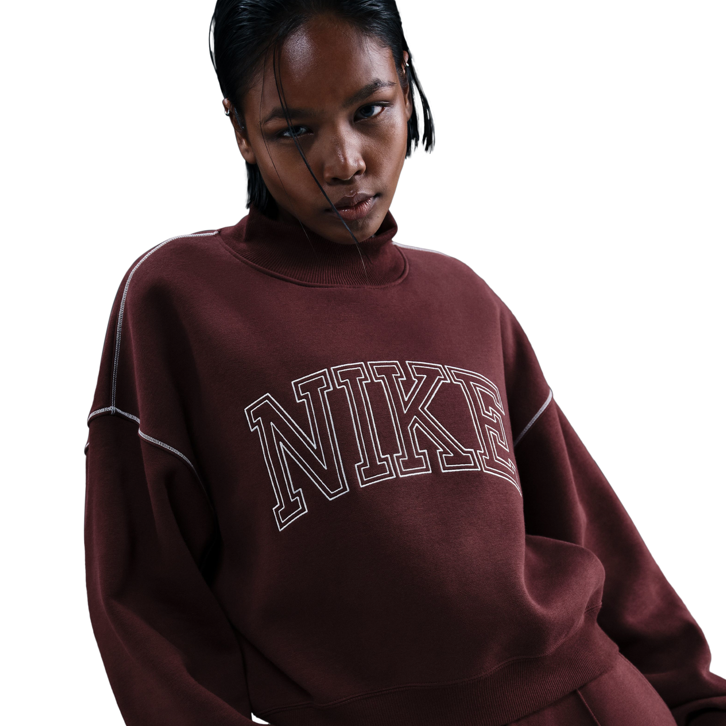 Nike NSW Phoenix Fleece Mock Neck - Women's - Maroon/Maroon
