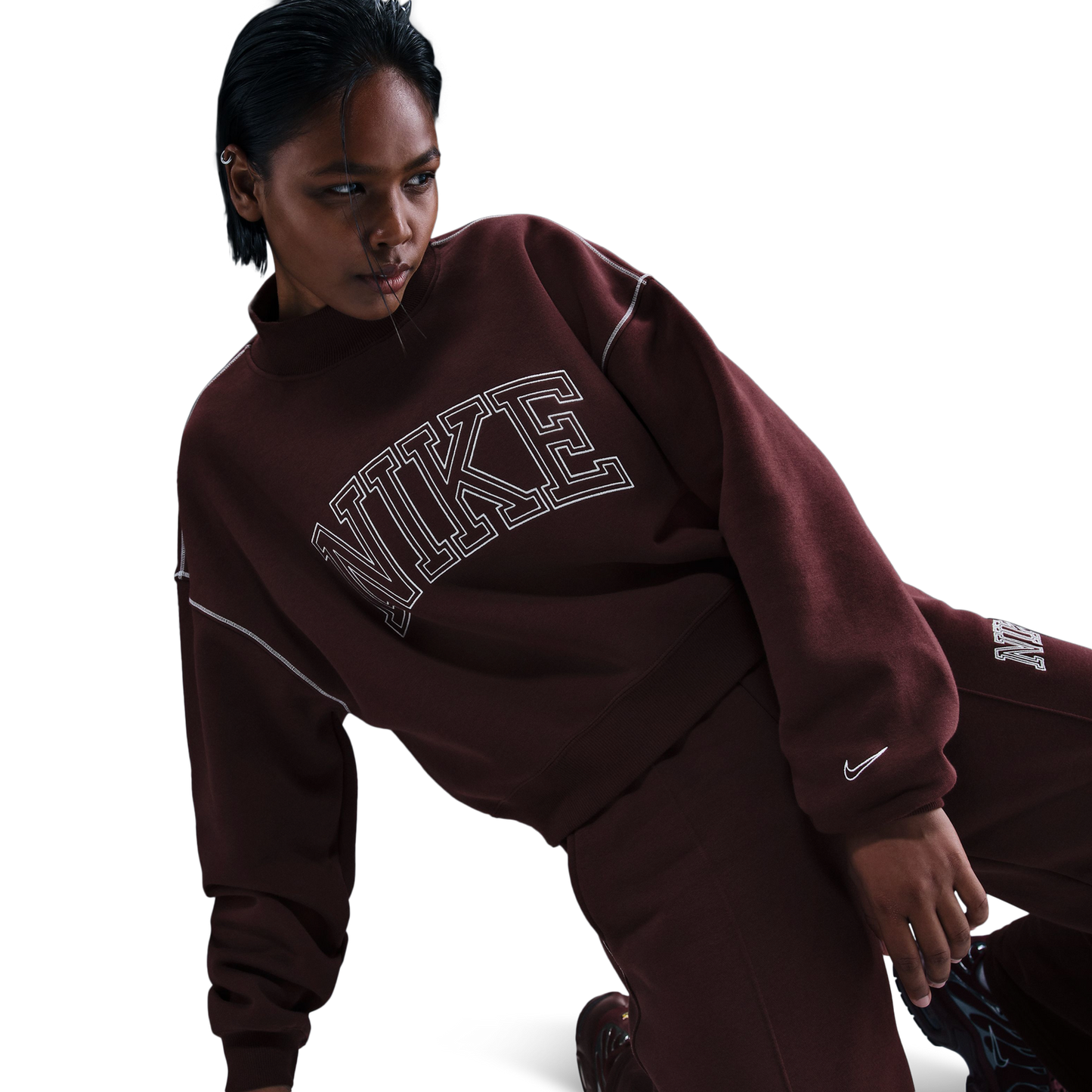 Nike NSW Phoenix Fleece Mock Neck - Women's - Maroon/Maroon