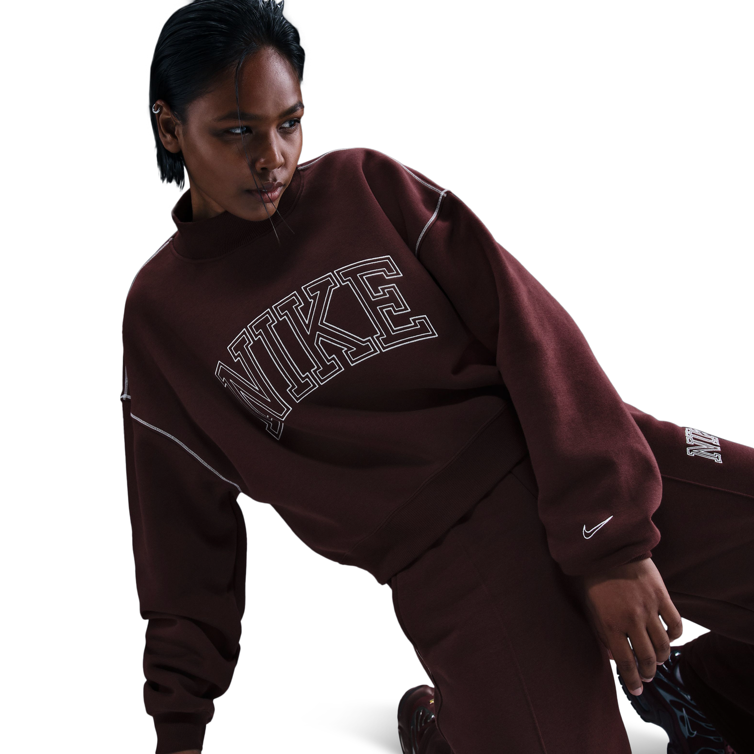 Nike NSW Phoenix Fleece Mock Neck - Women's - Maroon/Maroon