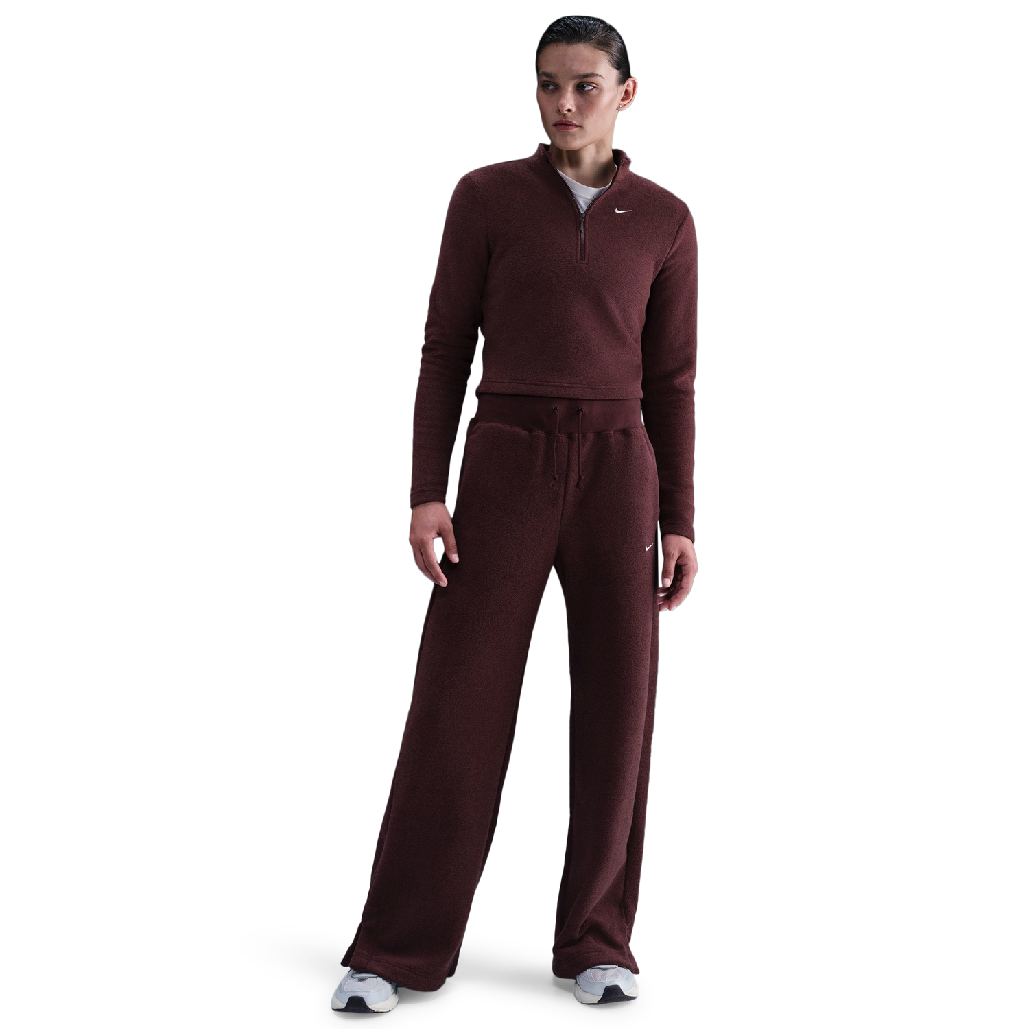 Nike NSW Phoenix Plush Long Sleeve T-Shirt - Women's - Maroon/Maroon