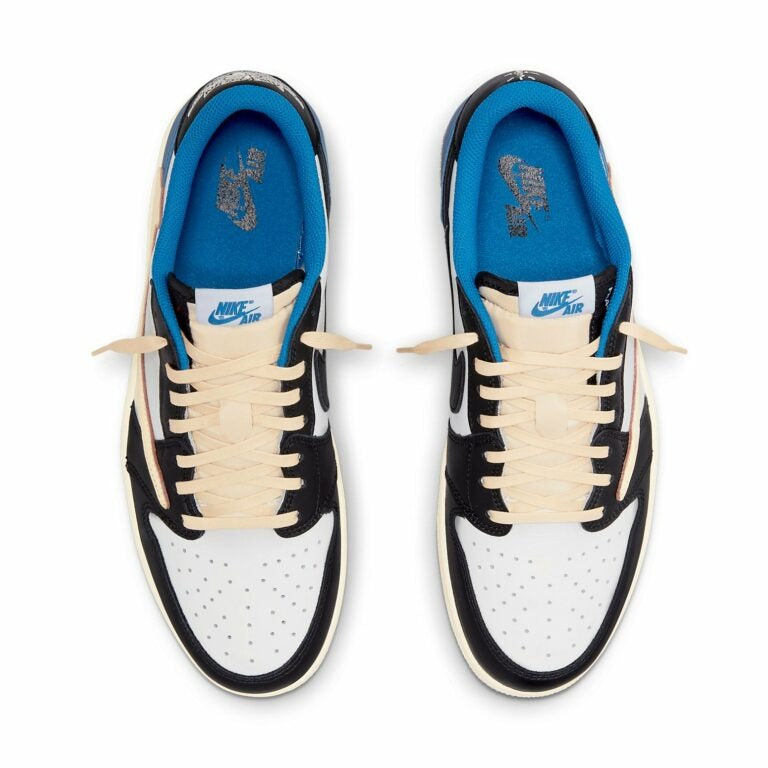 Fragment Design x Travis Scott x Air Jordan 1 Retro Low Sail Black Military Blue