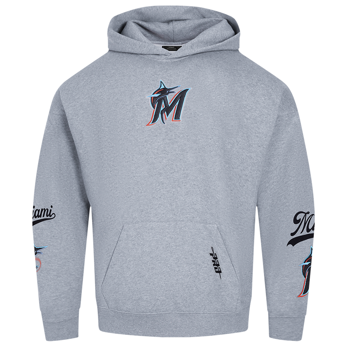 Pro Standard Marlins Living Large Drop Shoulder PO Hoodie - Men's - Black/Blue/Gray