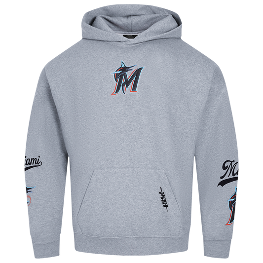 Pro Standard Marlins Living Large Drop Shoulder PO Hoodie - Men's - Black/Blue/Gray