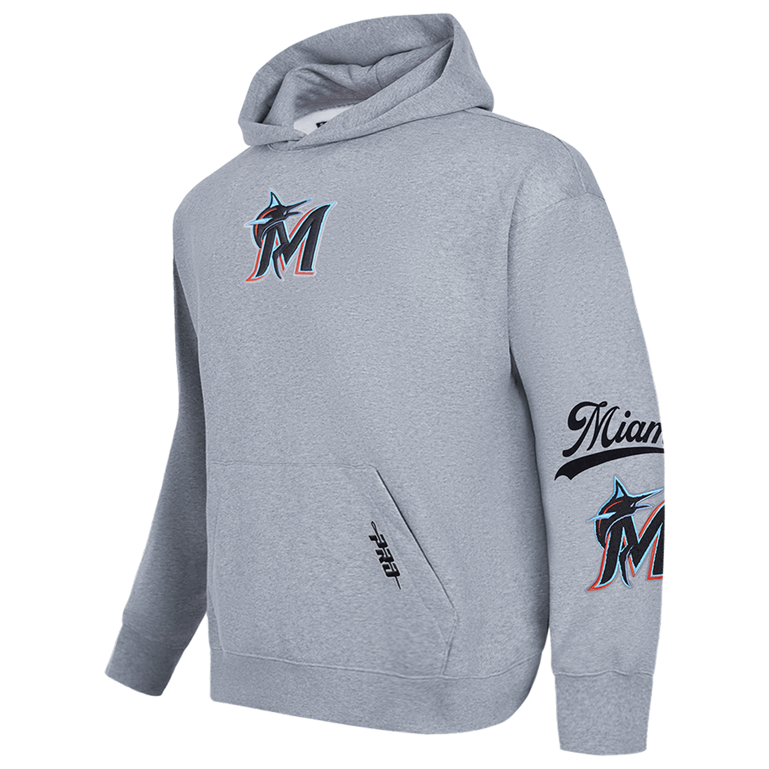 Pro Standard Marlins Living Large Drop Shoulder PO Hoodie - Men's - Black/Blue/Gray