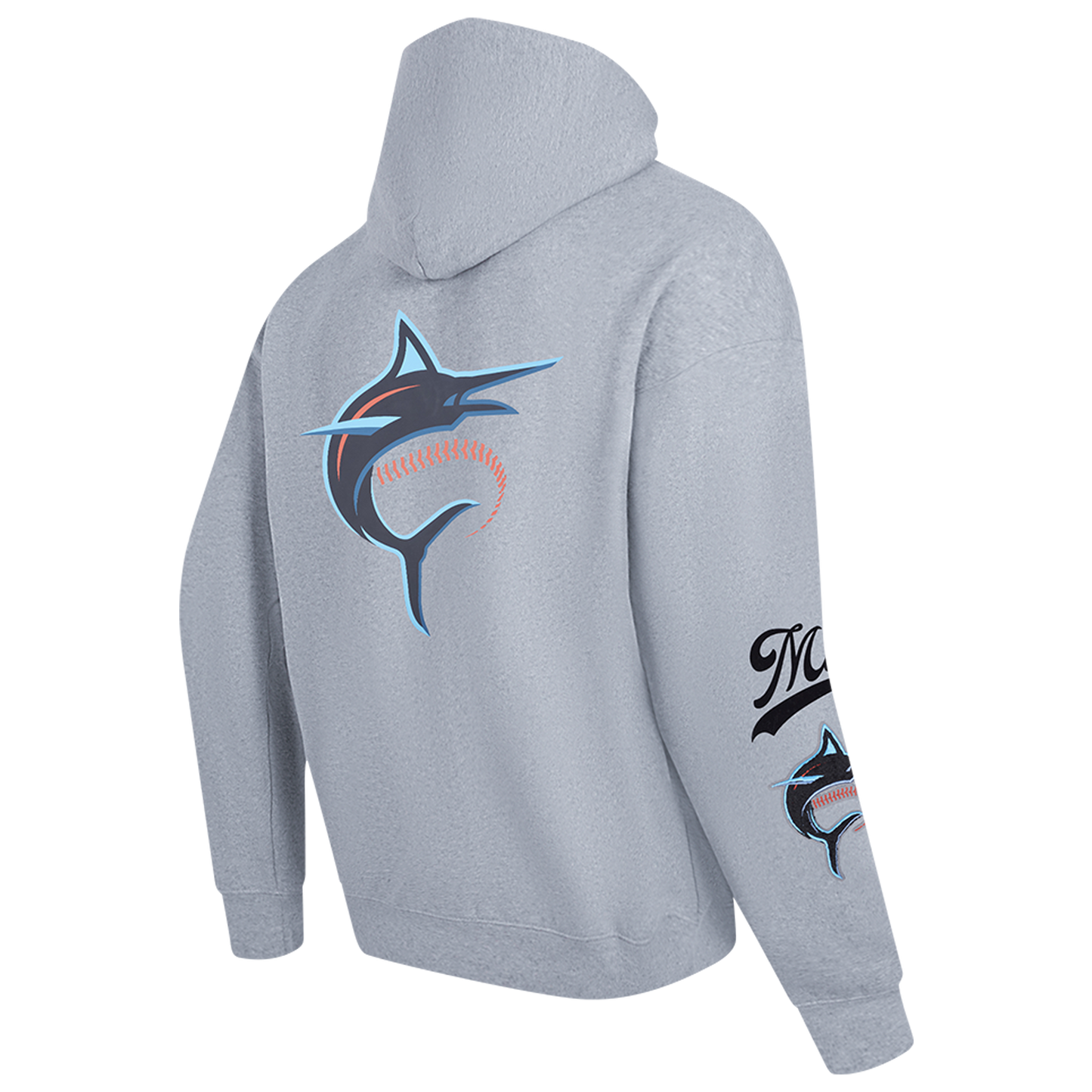 Pro Standard Marlins Living Large Drop Shoulder PO Hoodie - Men's - Black/Blue/Gray
