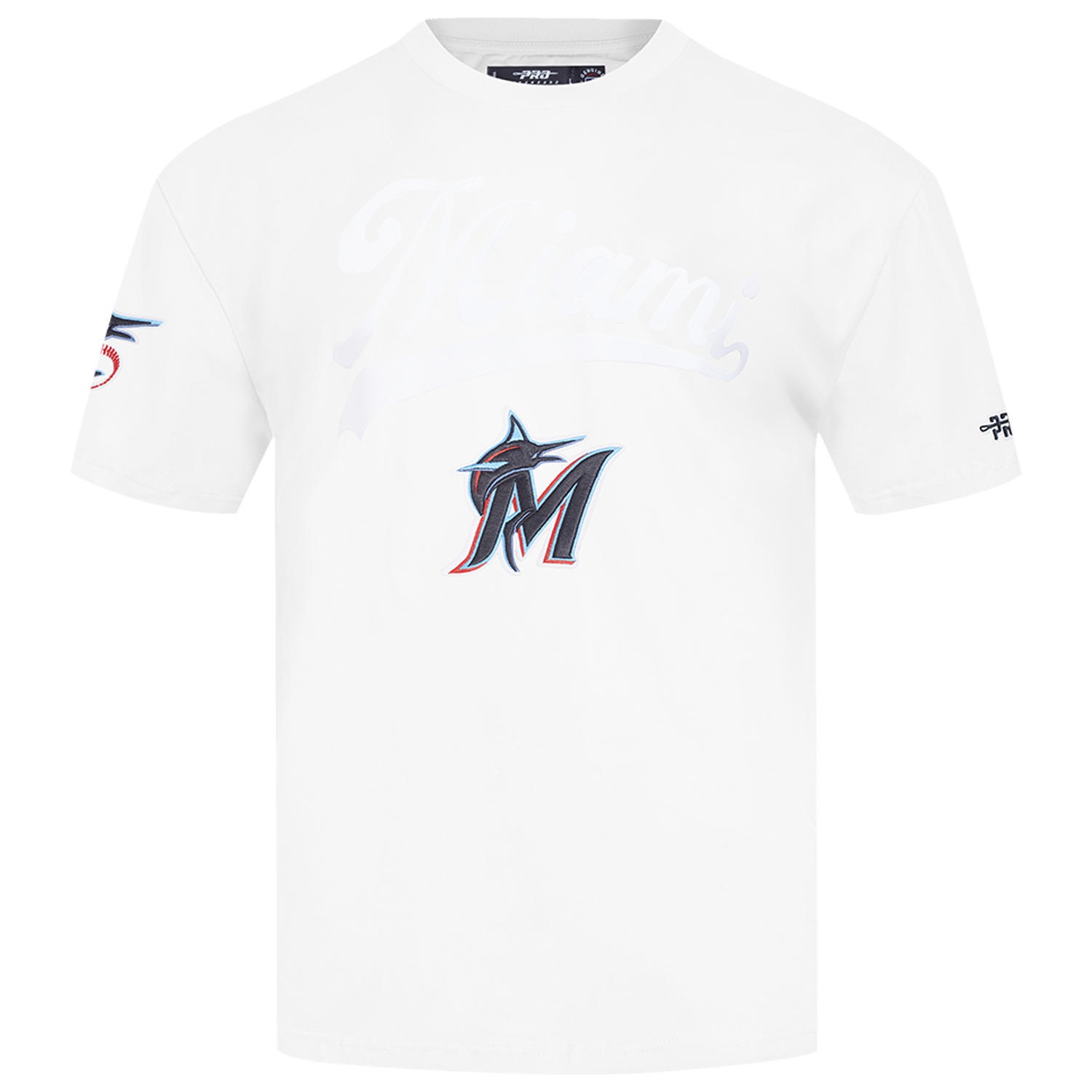 Pro Standard Marlins Living Large CJ Drop Shoulder T-Shirt - Men's - White/Black/Blue