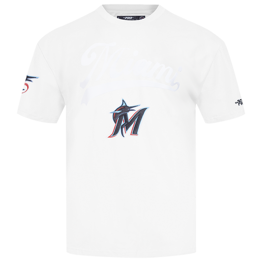 Pro Standard Marlins Living Large CJ Drop Shoulder T-Shirt - Men's - White/Black/Blue