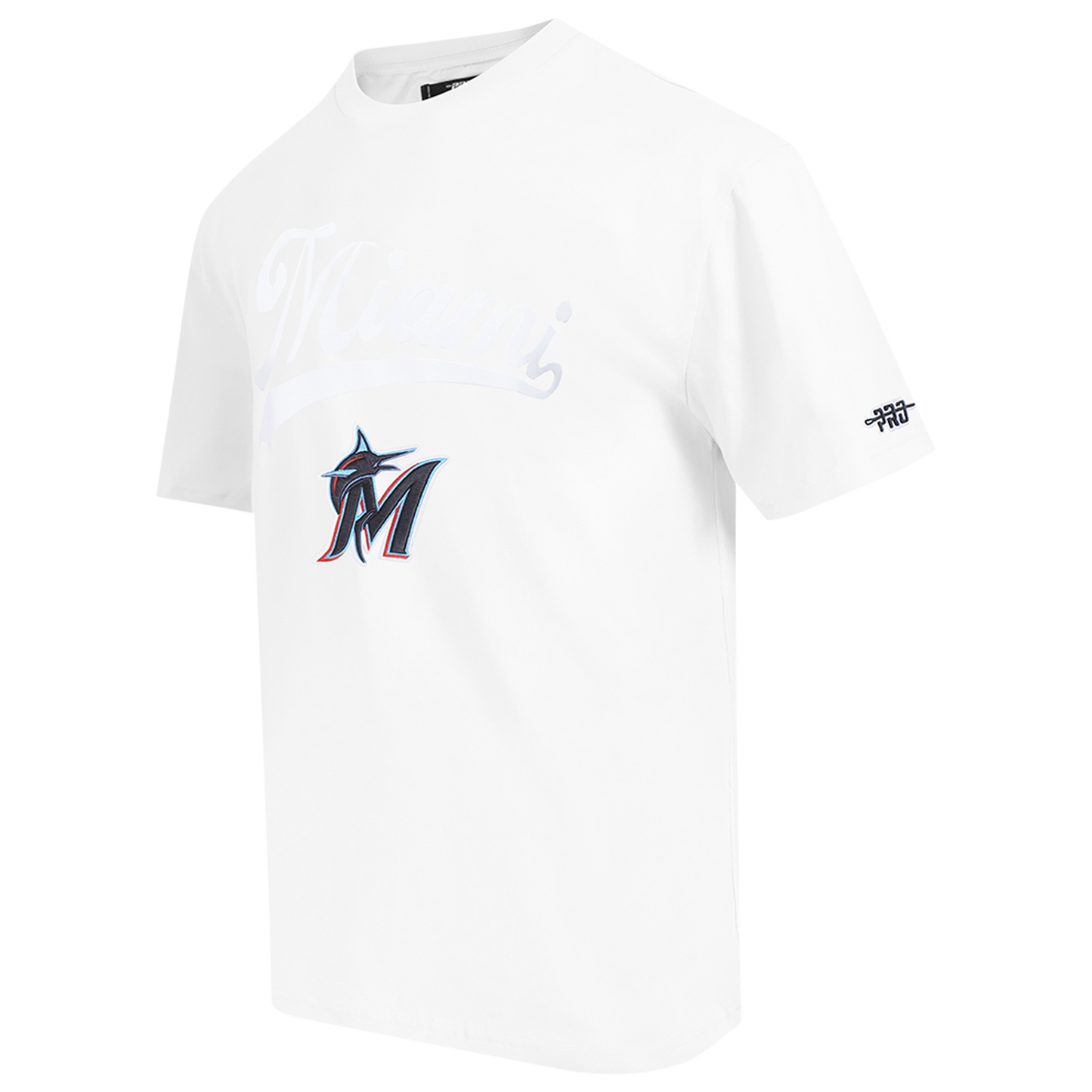 Pro Standard Marlins Living Large CJ Drop Shoulder T-Shirt - Men's - White/Black/Blue