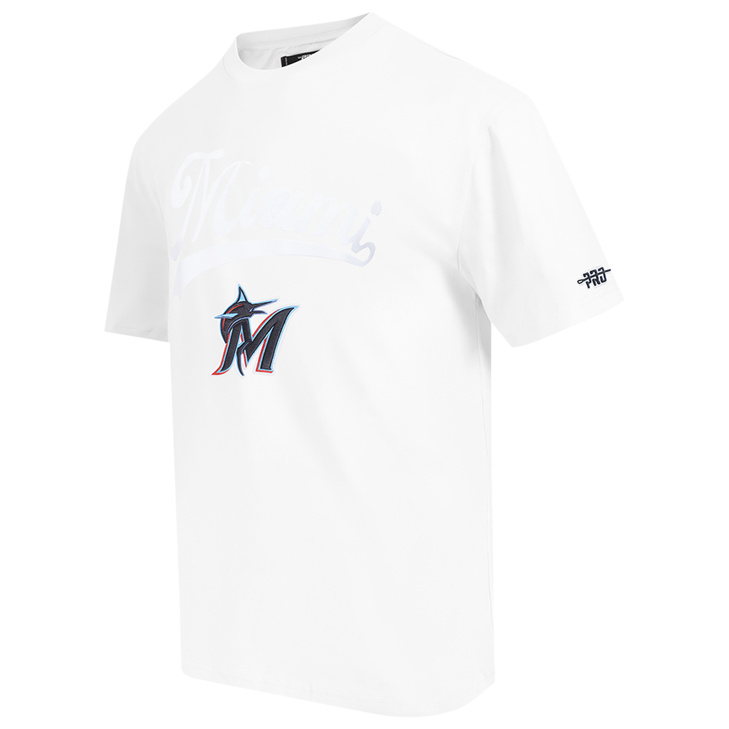 Pro Standard Marlins Living Large CJ Drop Shoulder T-Shirt - Men's - White/Black/Blue