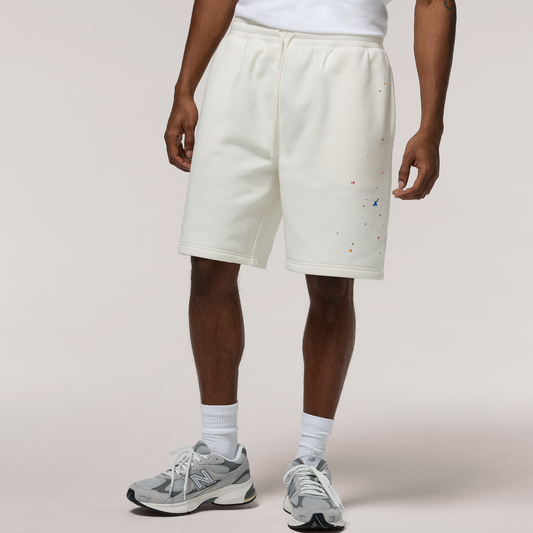 LCKR Bradley Fleece Shorts - Men's - Egret/Paint Splatter
