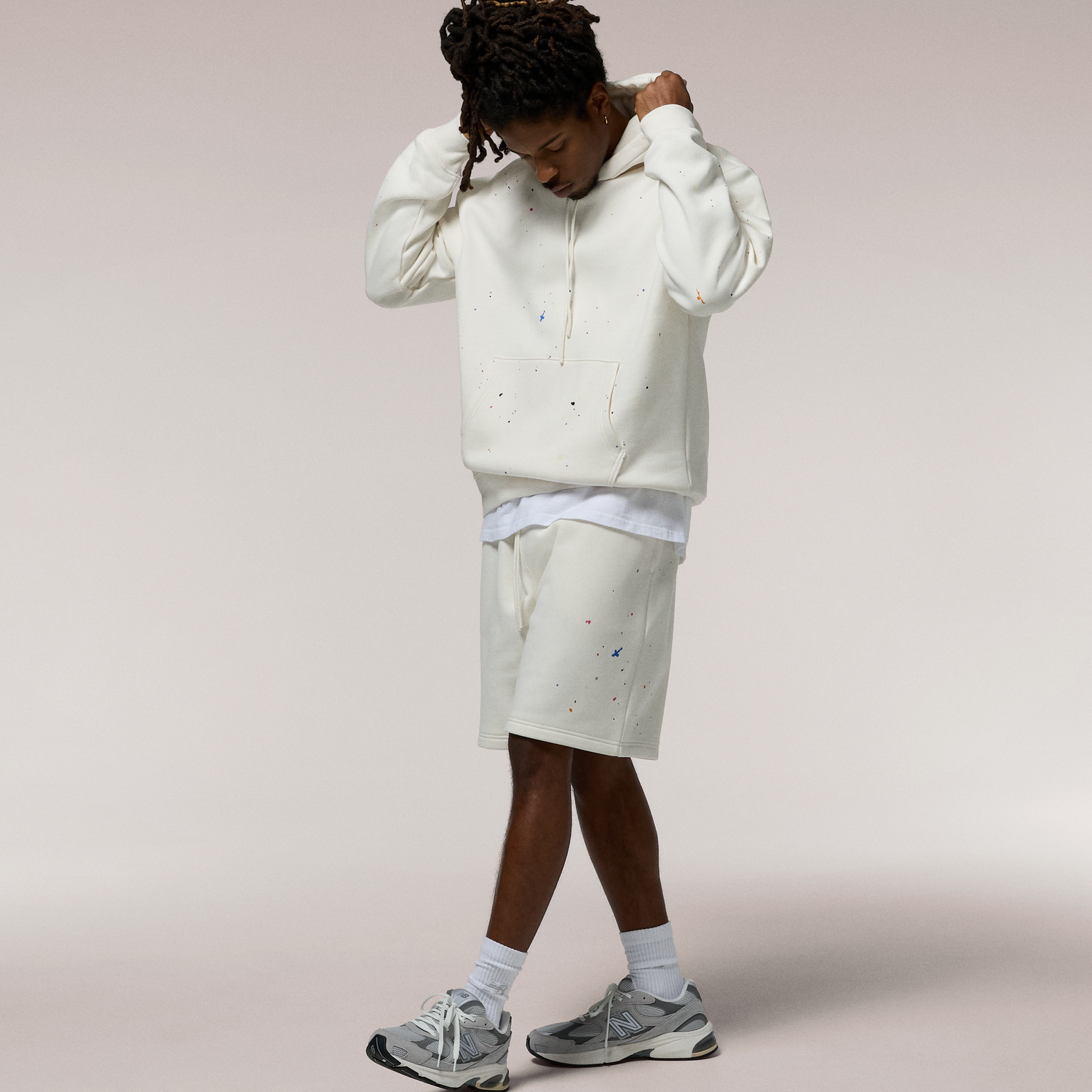 LCKR Bradley Fleece Shorts - Men's - Egret/Paint Splatter