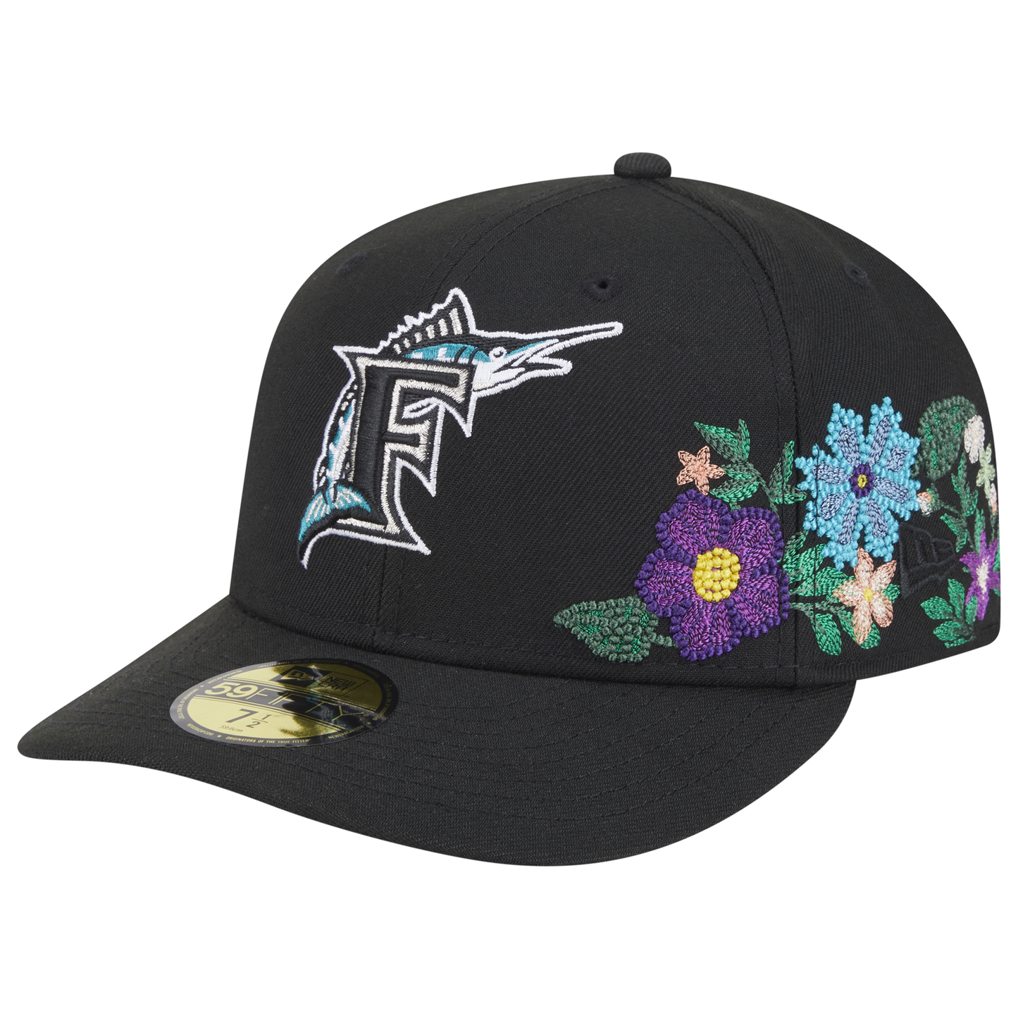 New Era Marlins Tonal Florals Cap - Men's - Black/Black