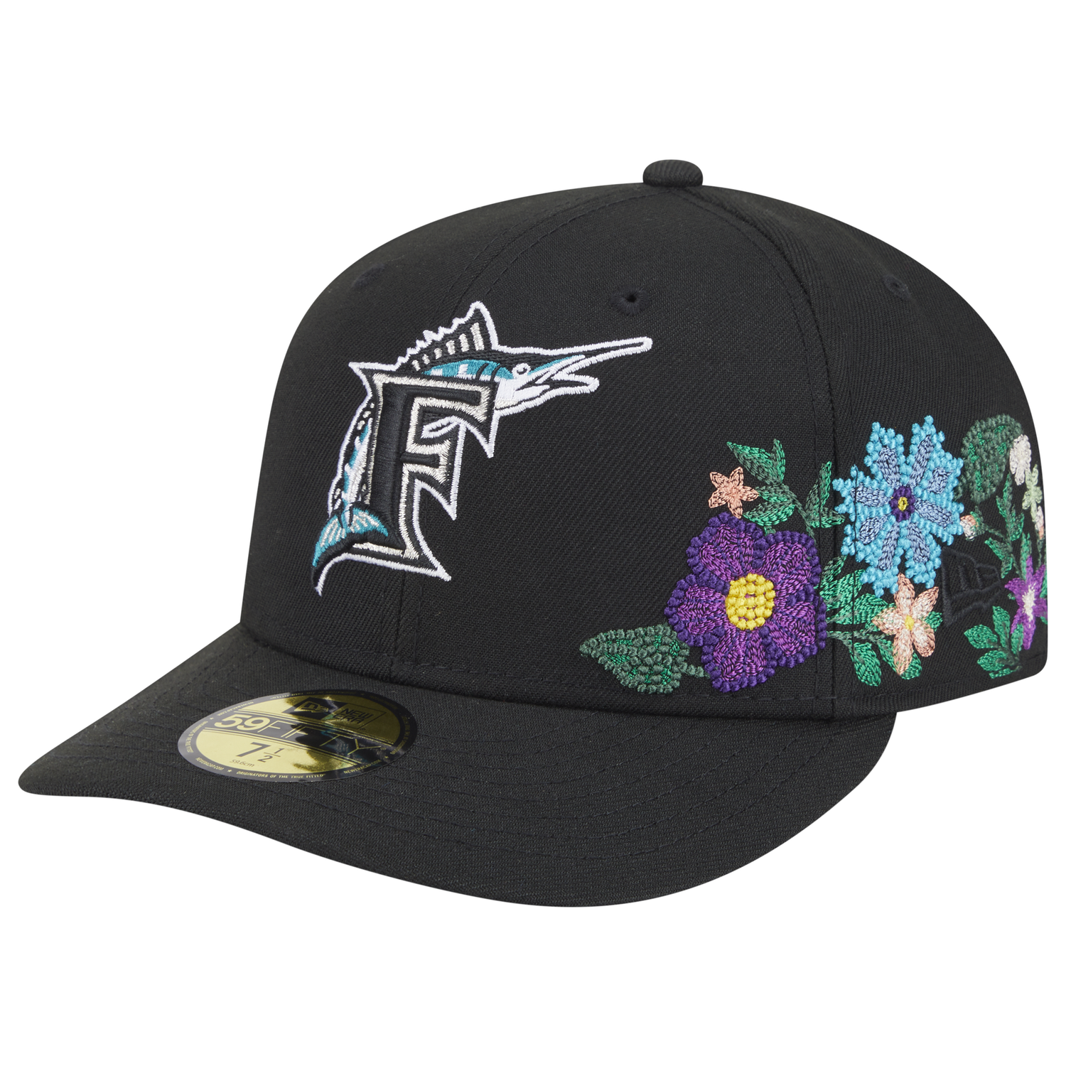 New Era Marlins Tonal Florals Cap - Men's - Black/Black