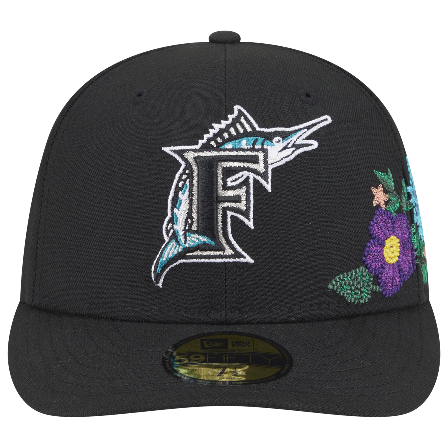 New Era Marlins Tonal Florals Cap - Men's - Black/Black