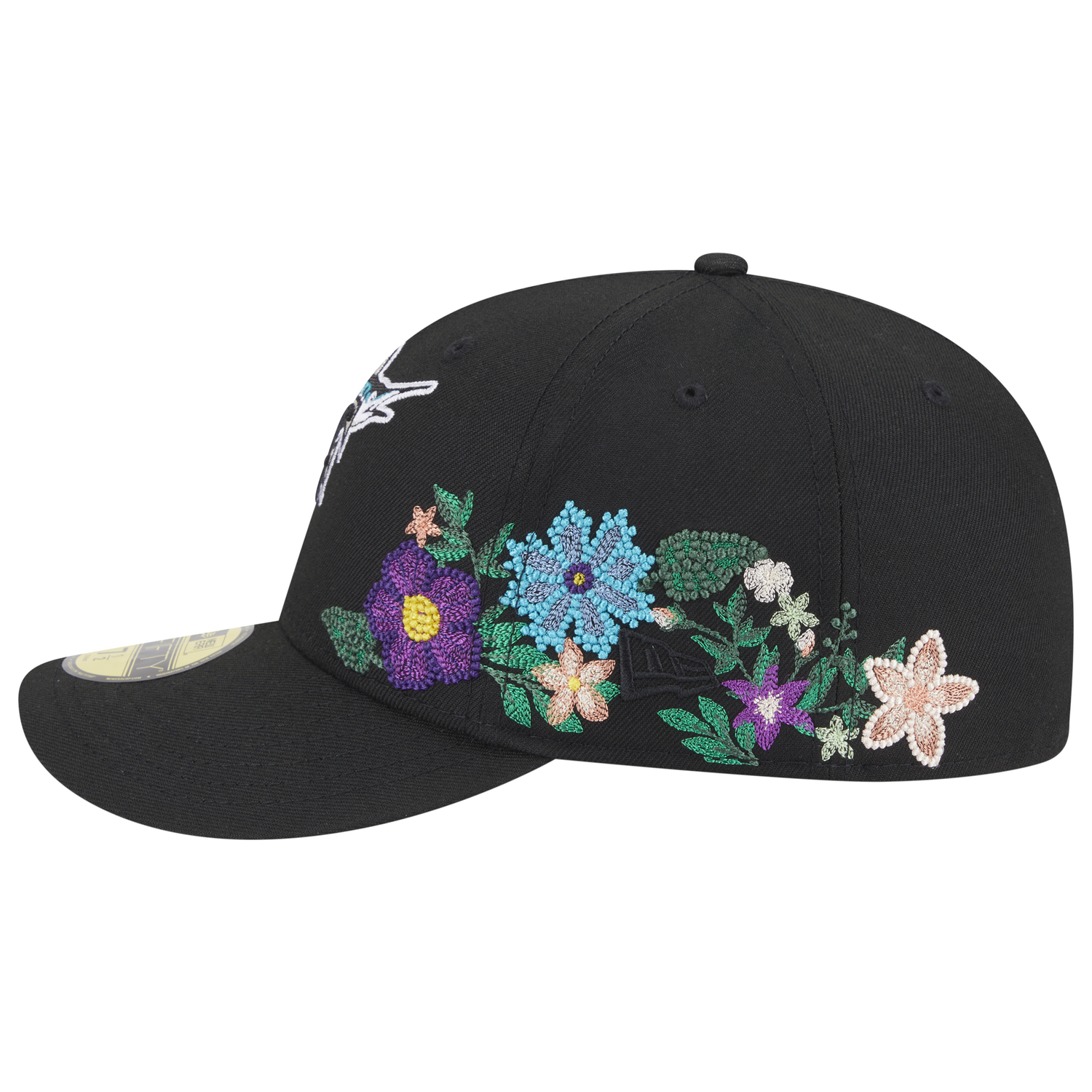 New Era Marlins Tonal Florals Cap - Men's - Black/Black