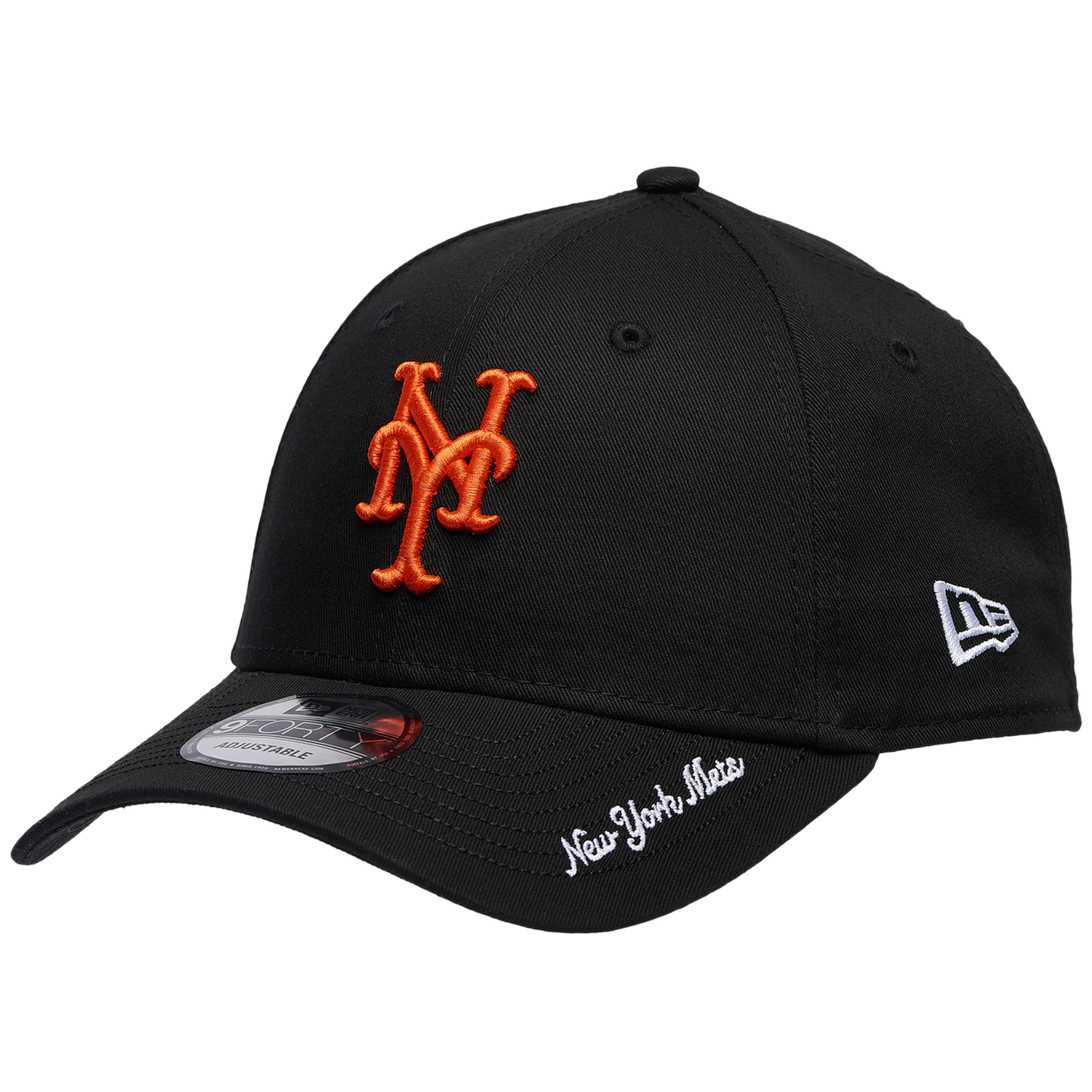 New Era Mets Visor Script 9FORTY Cap - Men's - Black/Orange