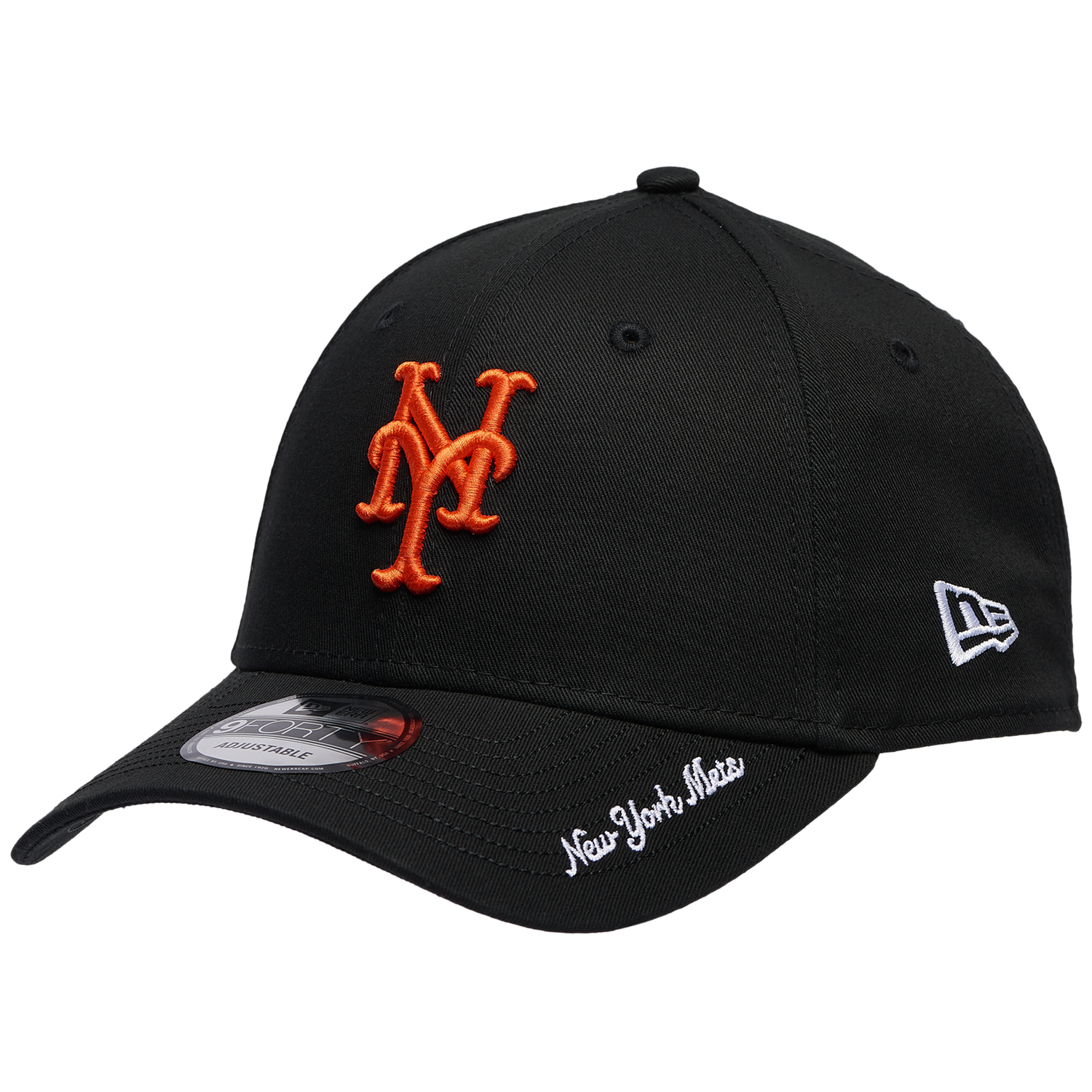 New Era Mets Visor Script 9FORTY Cap - Men's - Black/Orange