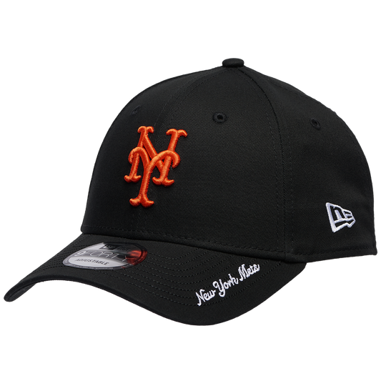 New Era Mets Visor Script 9FORTY Cap - Men's - Black/Orange