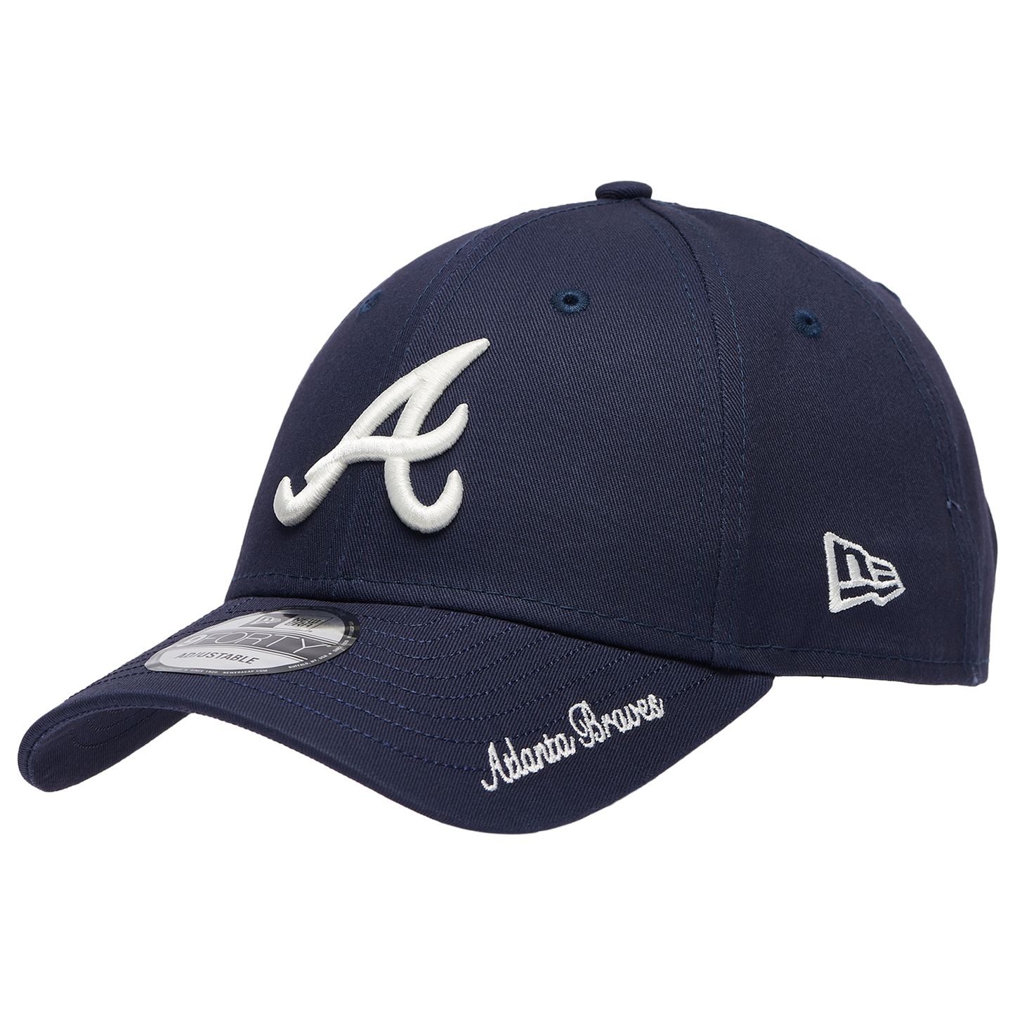 New Era Braves Visor Script 9FORTY Cap - Men's - Navy/White