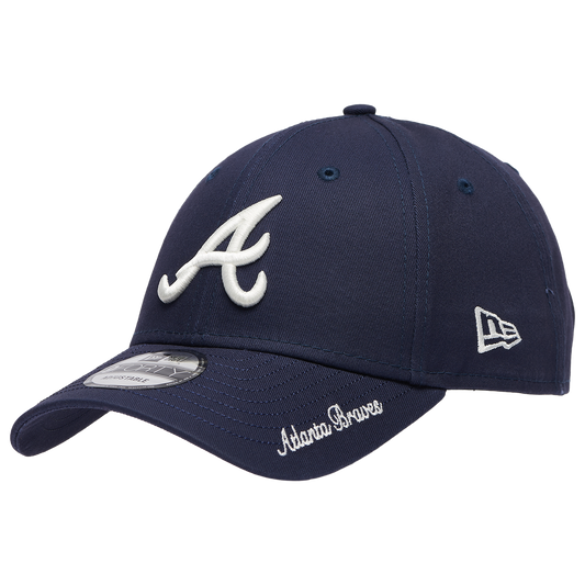New Era Braves Visor Script 9FORTY Cap - Men's - Navy/White