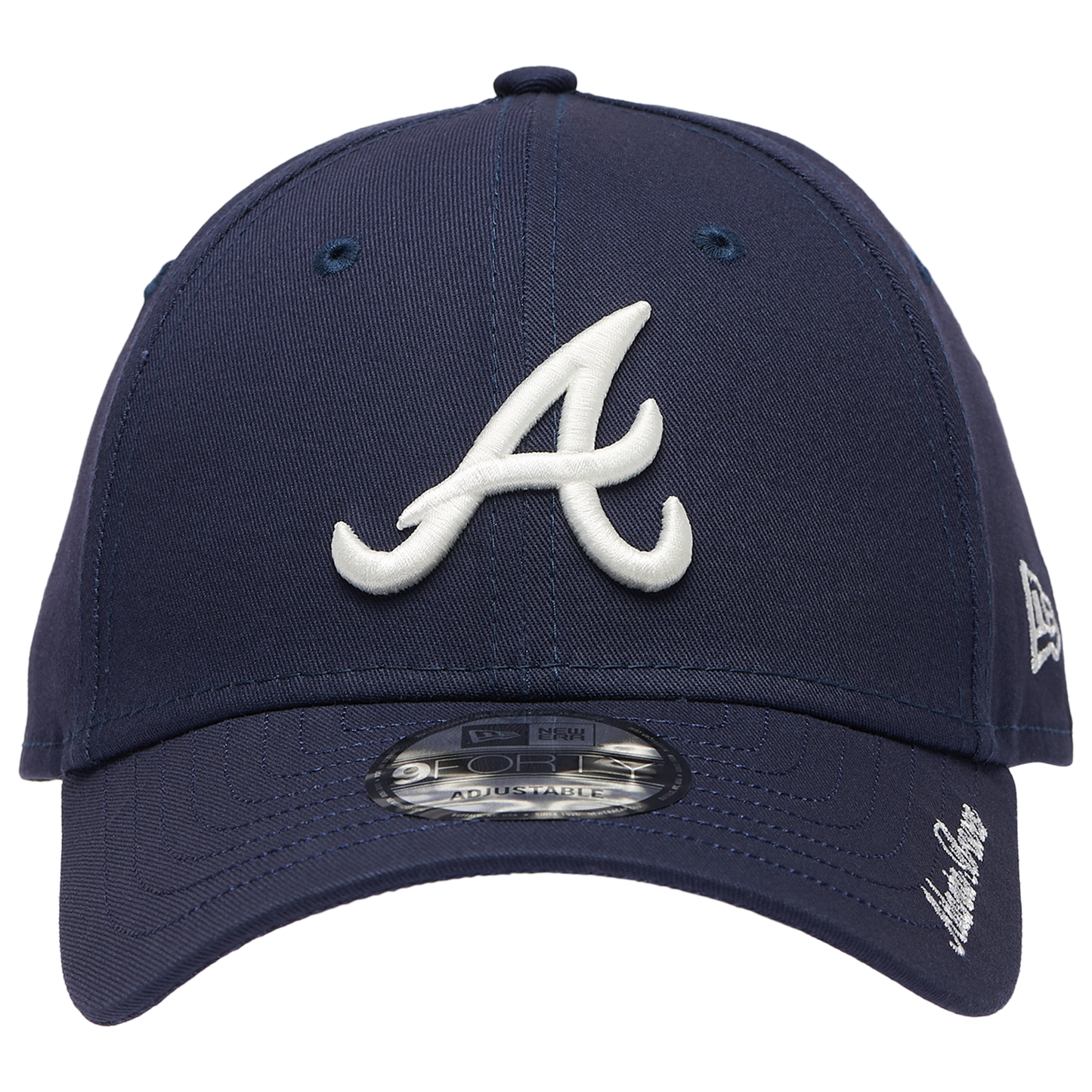 New Era Braves Visor Script 9FORTY Cap - Men's - Navy/White