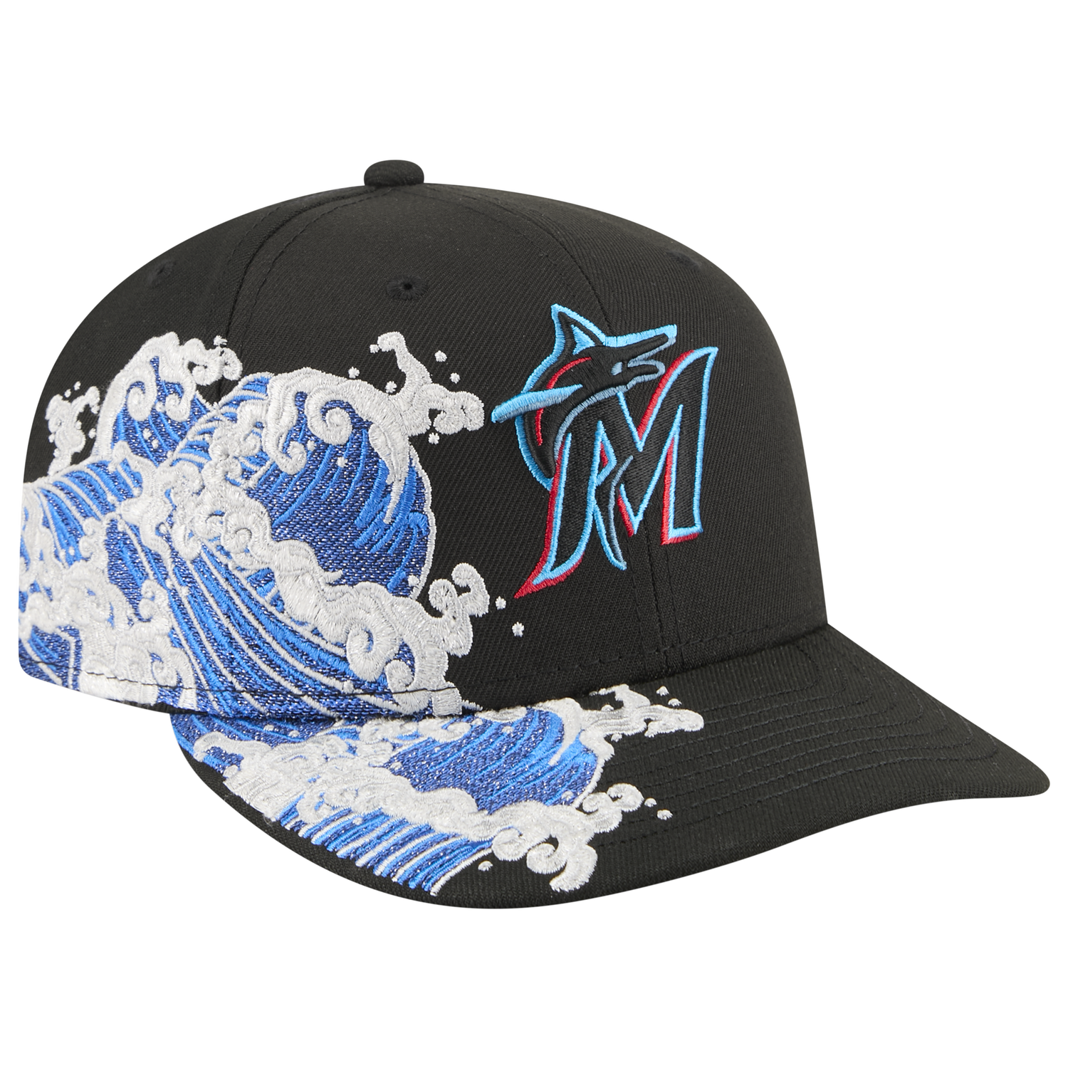 New Era Marlins VISSURF 5950 Cap - Men's - Black/Blue