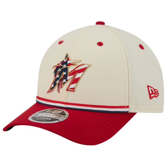 New Era Marlins MLB26 July 4 940MC Cap - Men's - Tan/Red/Blue