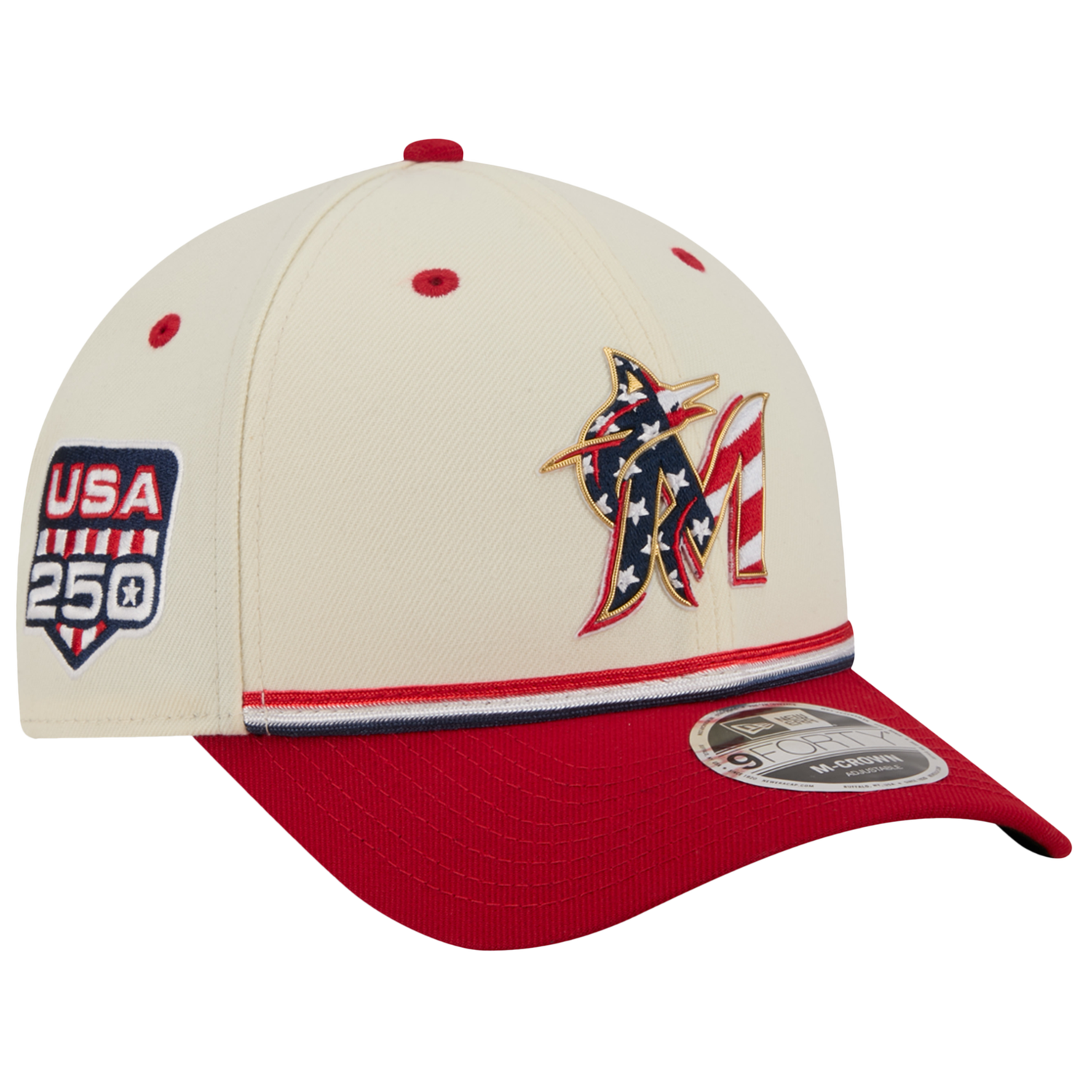 New Era Marlins MLB26 July 4 940MC Cap - Men's - Tan/Red/Blue