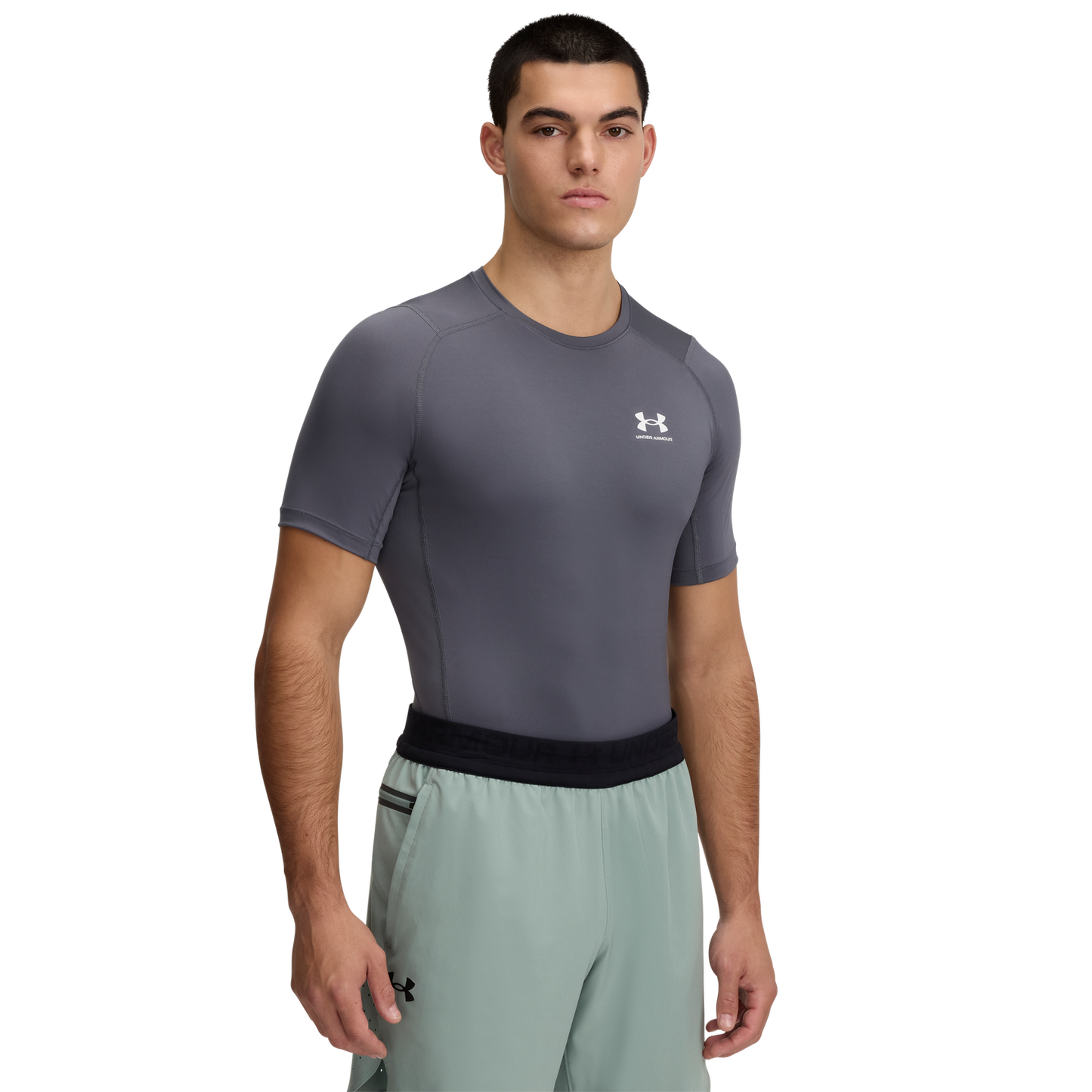 Under Armour HeatGear Compression S/S T-Shirt - Men's - Castlerock/White