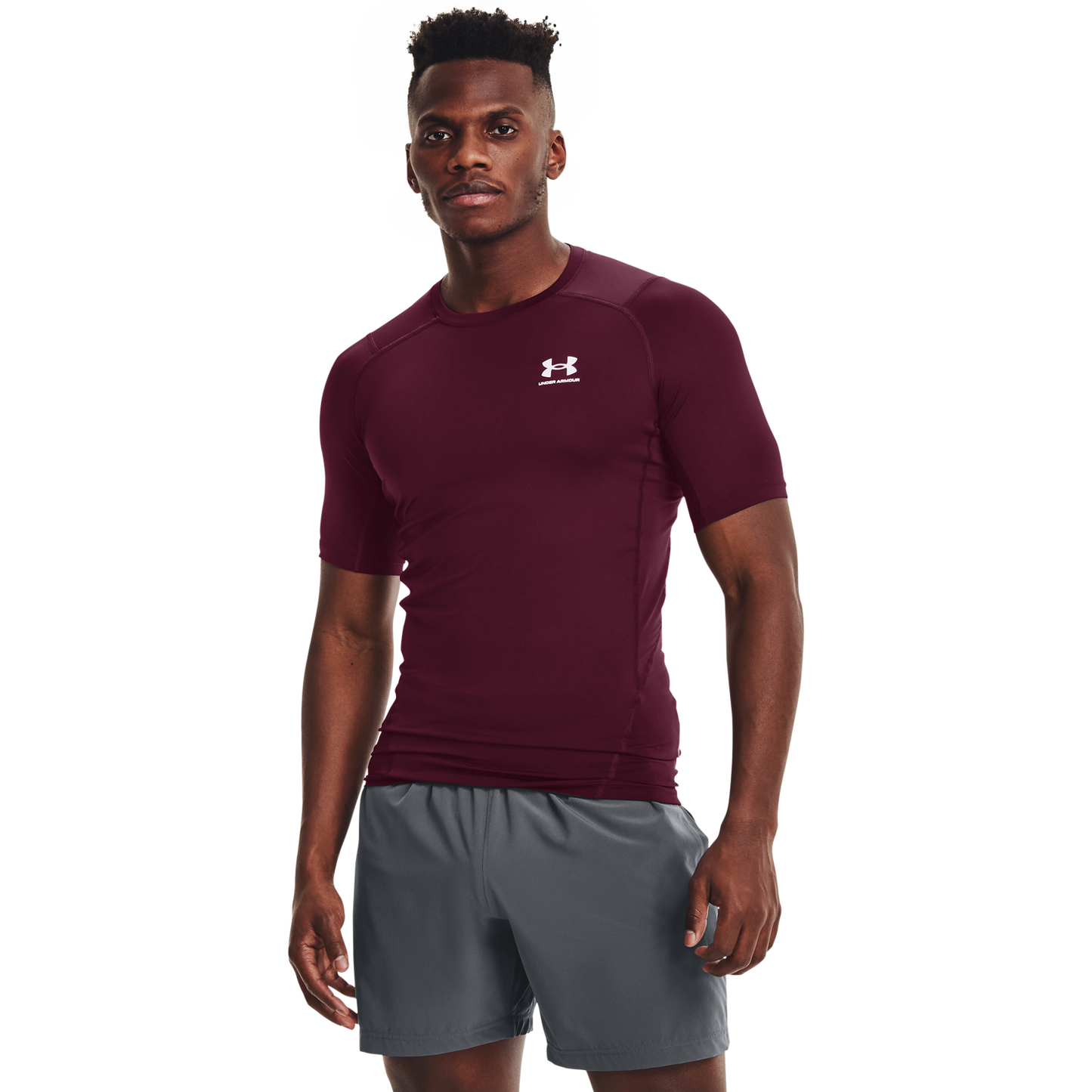 Under Armour HeatGear Compression S/S T-Shirt - Men's - Maroon/White