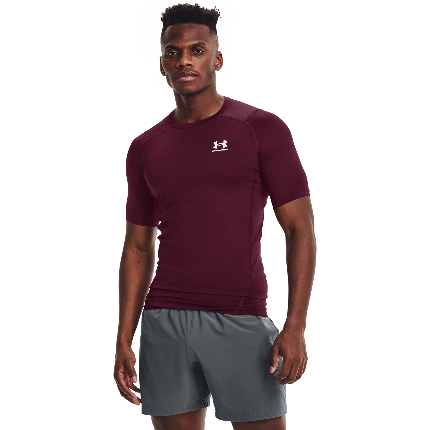 Under Armour HeatGear Compression S/S T-Shirt - Men's - Maroon/White