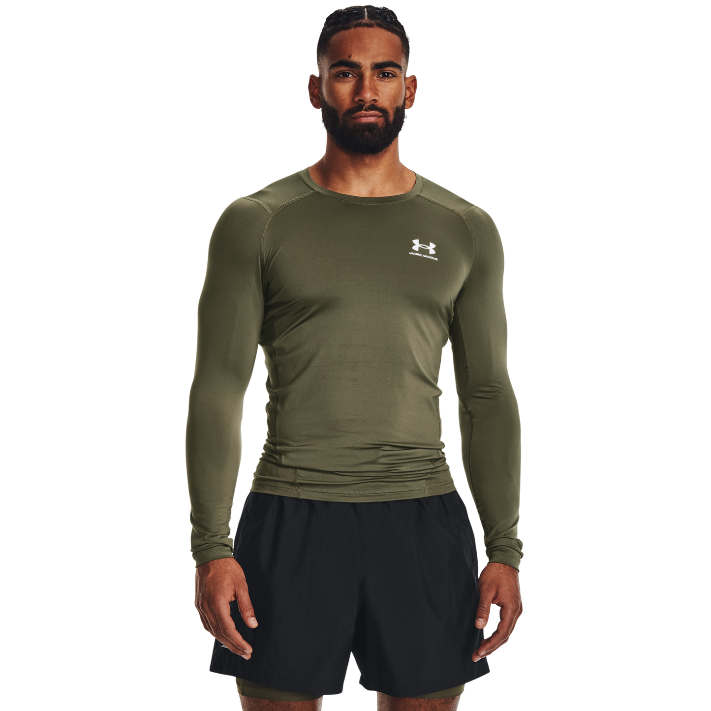 Under Armour HeatGear Armour Comp L/S T-Shirt - Men's - Marine Od Green/White