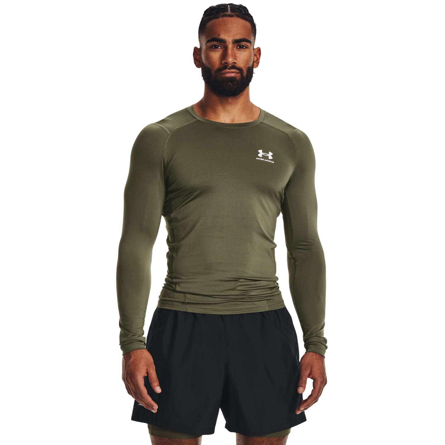 Under Armour HeatGear Armour Comp L/S T-Shirt - Men's - Marine Od Green/White