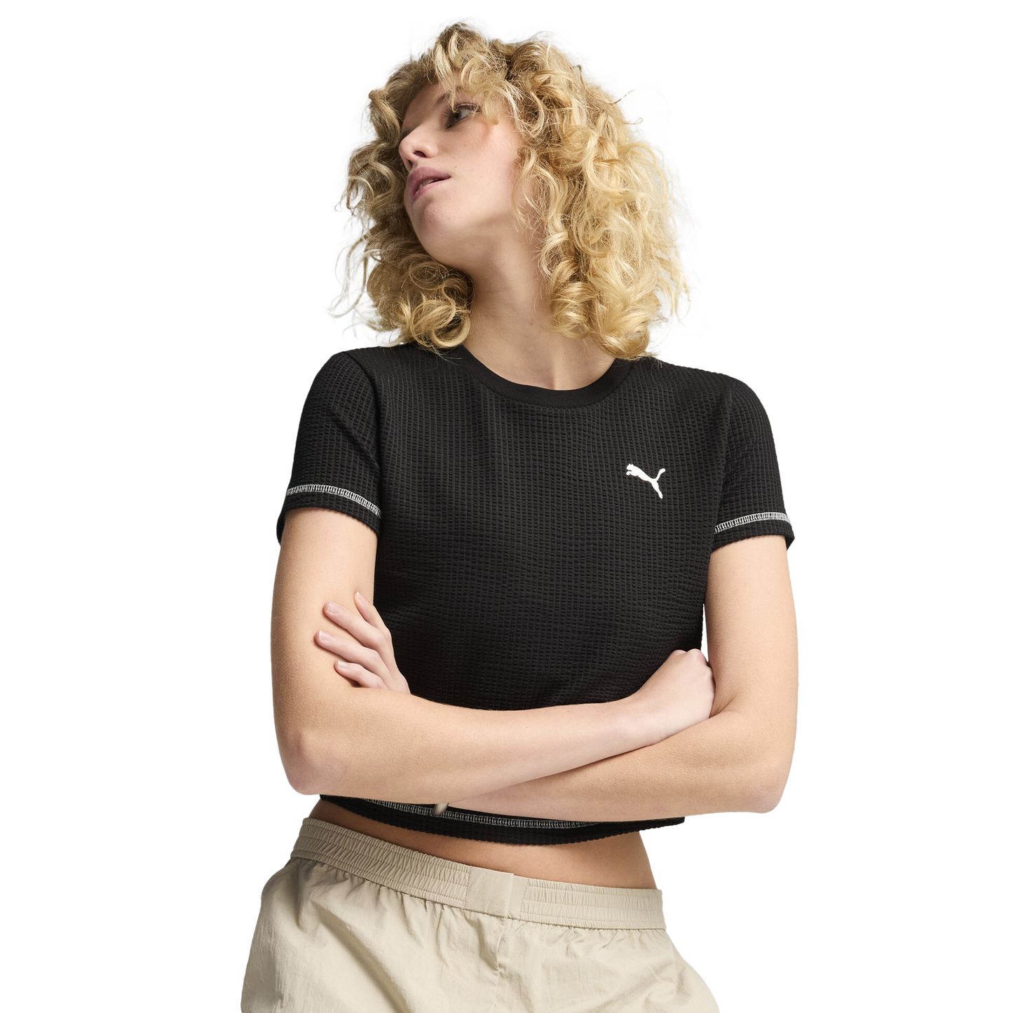 PUMA DARE TO TEXTURED BABY TEE - Women's - Puma Black