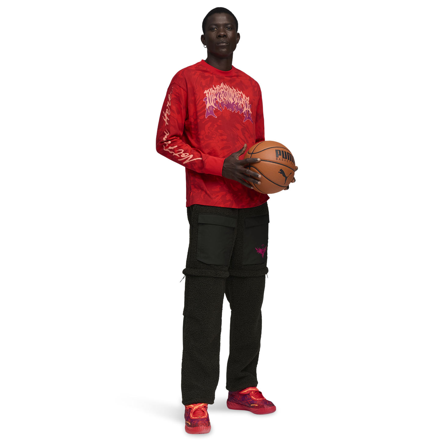 PUMA Lamelo Supernova Long Sleeve AOP Tee - Men's - Puma Red