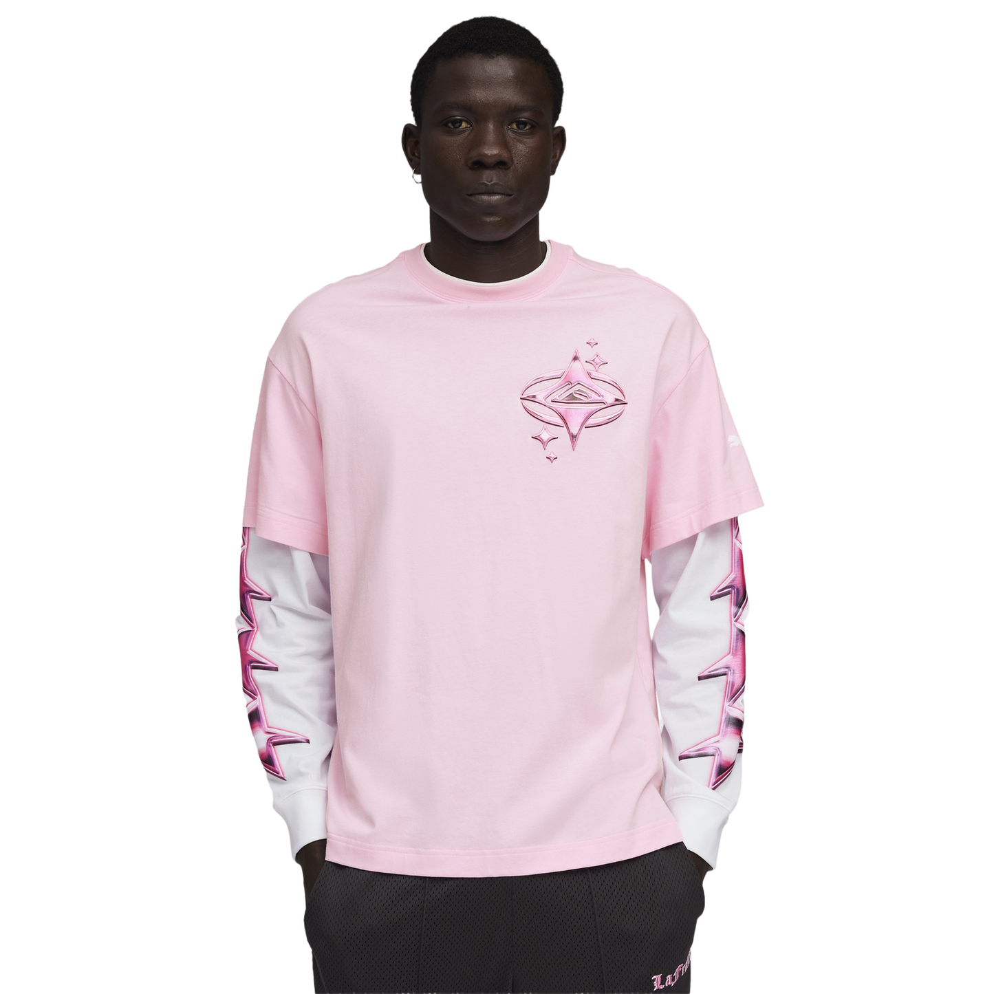 PUMA Lafrance Pink Heem Long Sleeve Tee - Men's - Puma White/Pale Pink