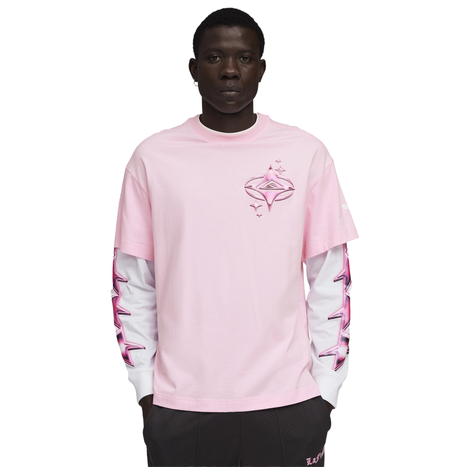 PUMA Lafrance Pink Heem Long Sleeve Tee - Men's - Puma White/Pale Pink